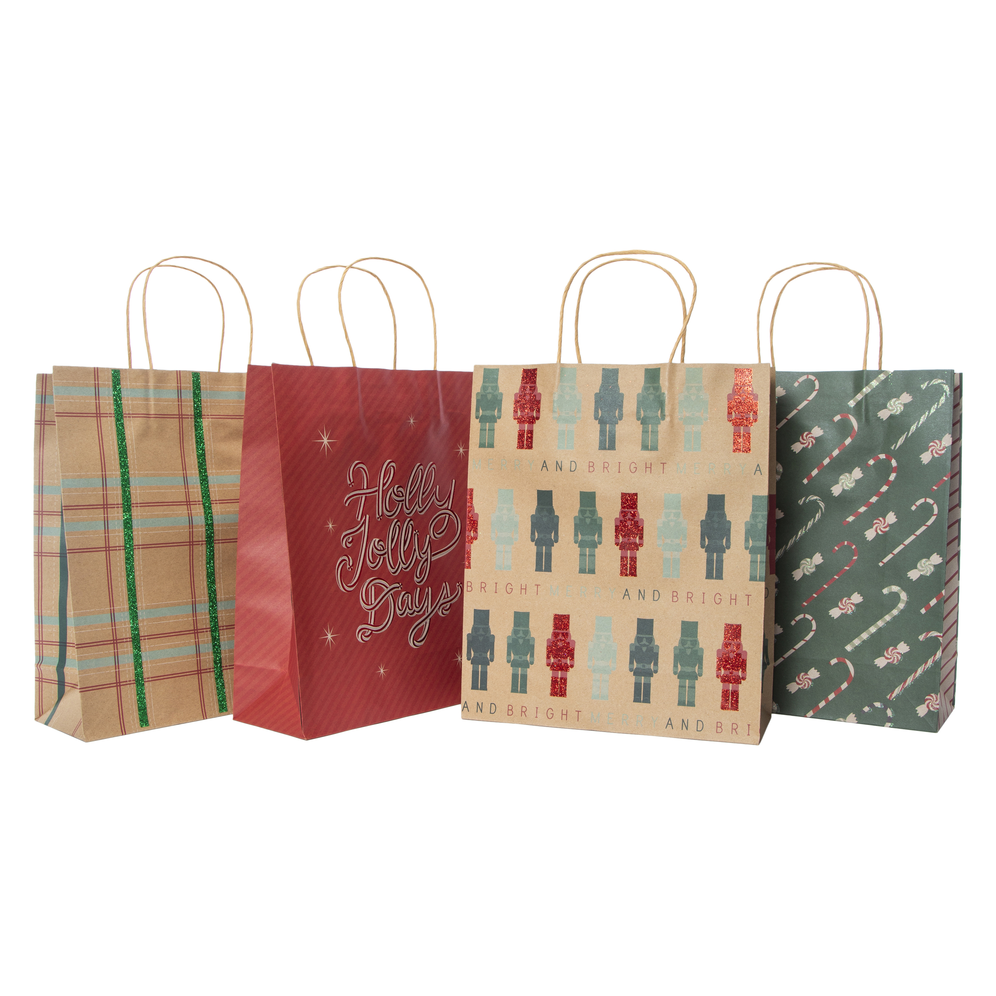 4-Pack Large Holiday Kraft Gift Bags 10in x 12in