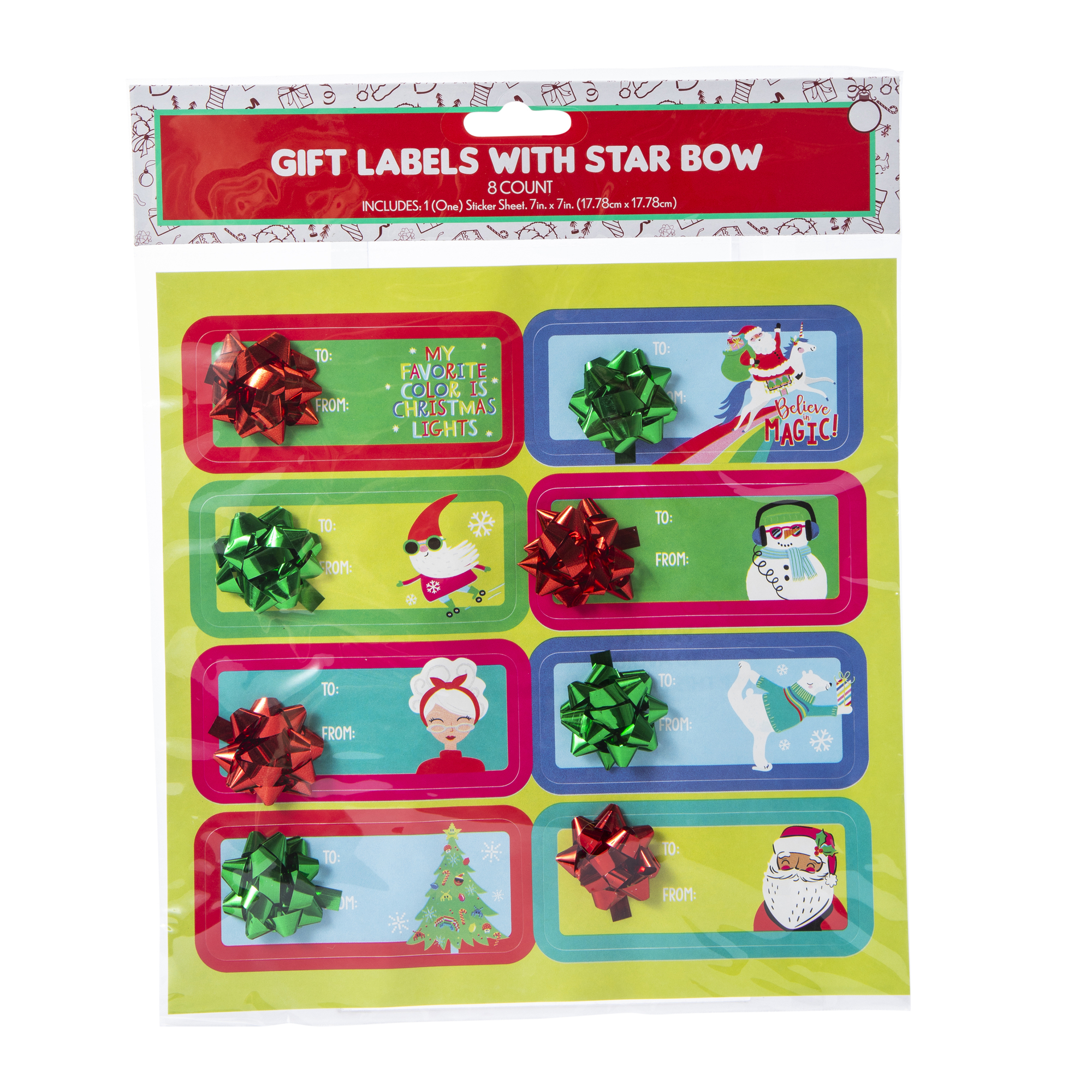 Holiday Gift Labels With Star Bow 8-Count