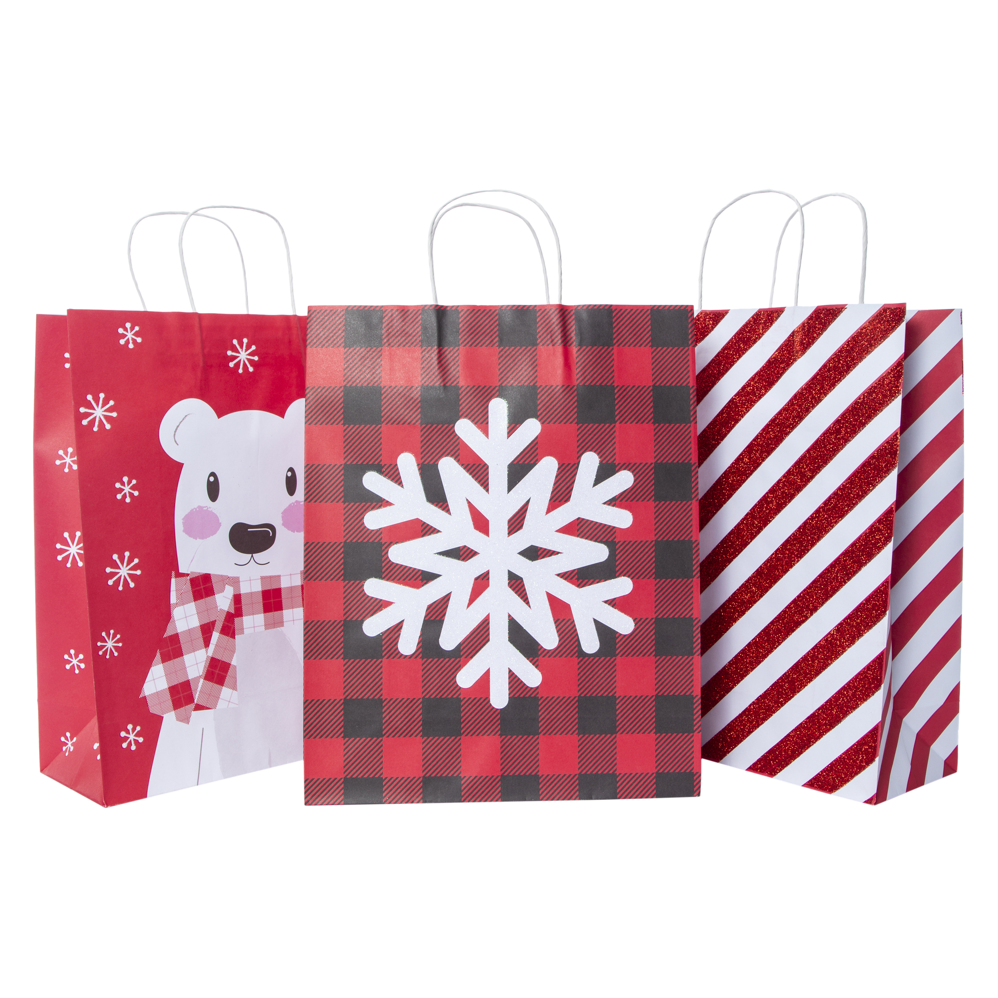 3-Pack Xl Holiday Kraft Gift Bags 12in x 15in