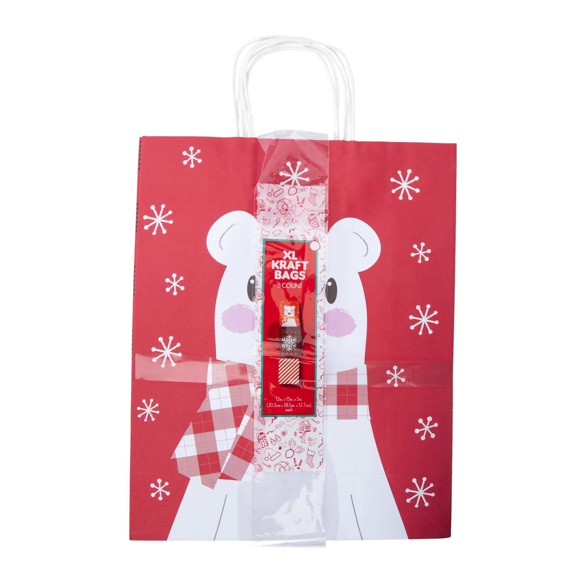 3-Pack Xl Holiday Kraft Gift Bags 12in x 15in