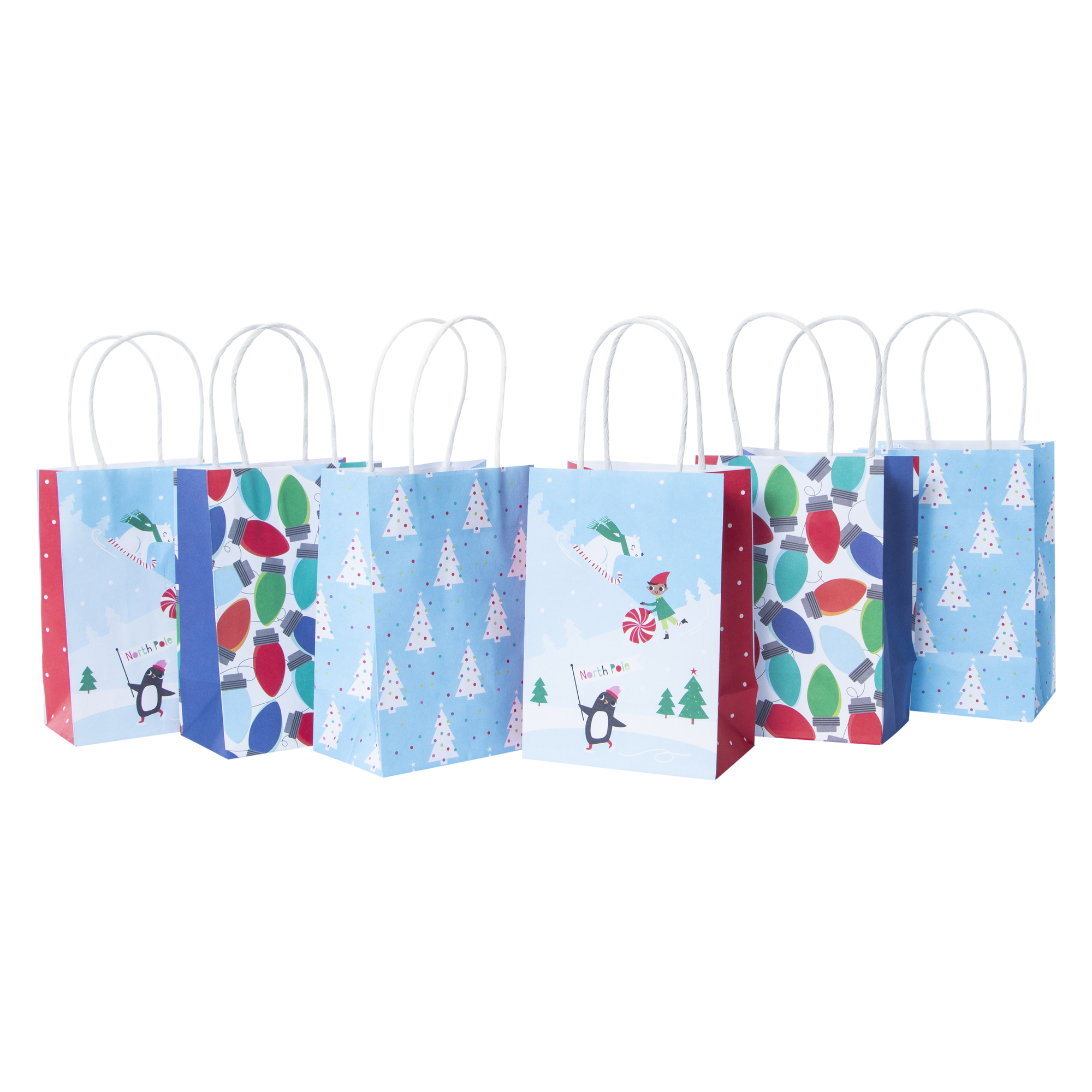 6-Pack Small Holiday Kraft Gift Bags 4.5in x 6.5in