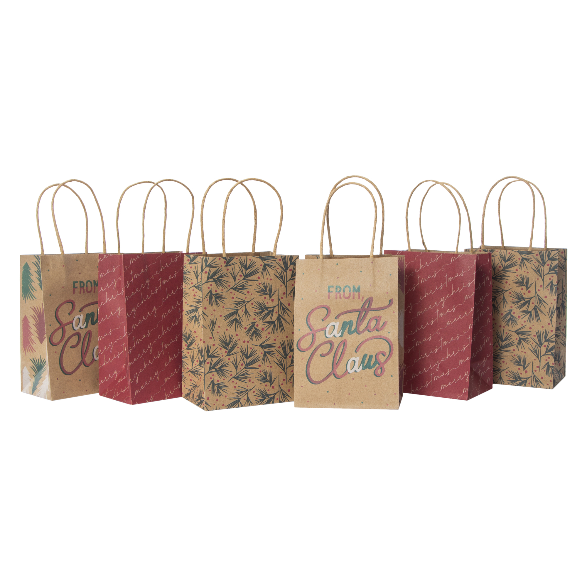 6-Pack Small Holiday Kraft Gift Bags 4.5in x 6.5in - Classic