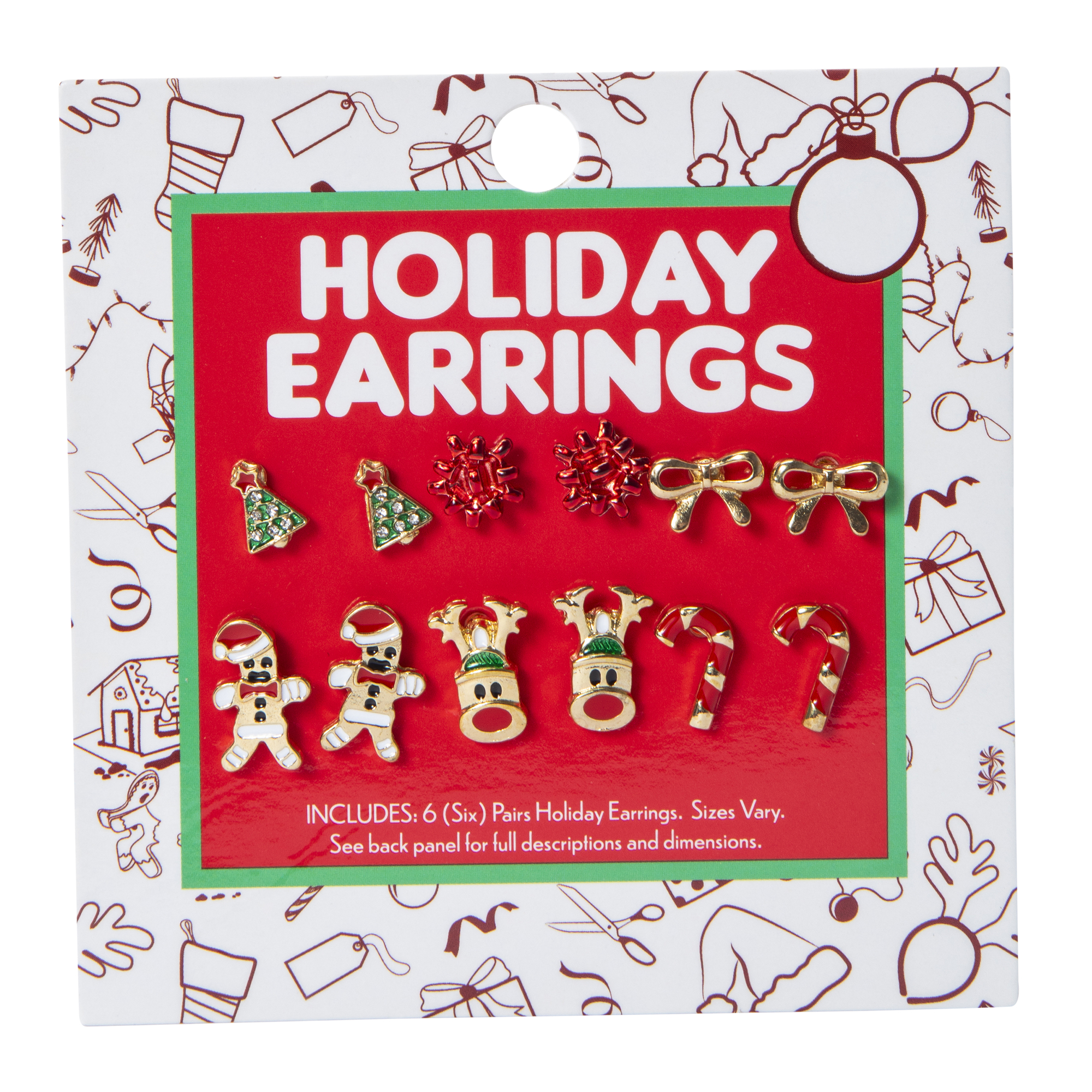 Stud Holiday Earrings 6-Pairs Set