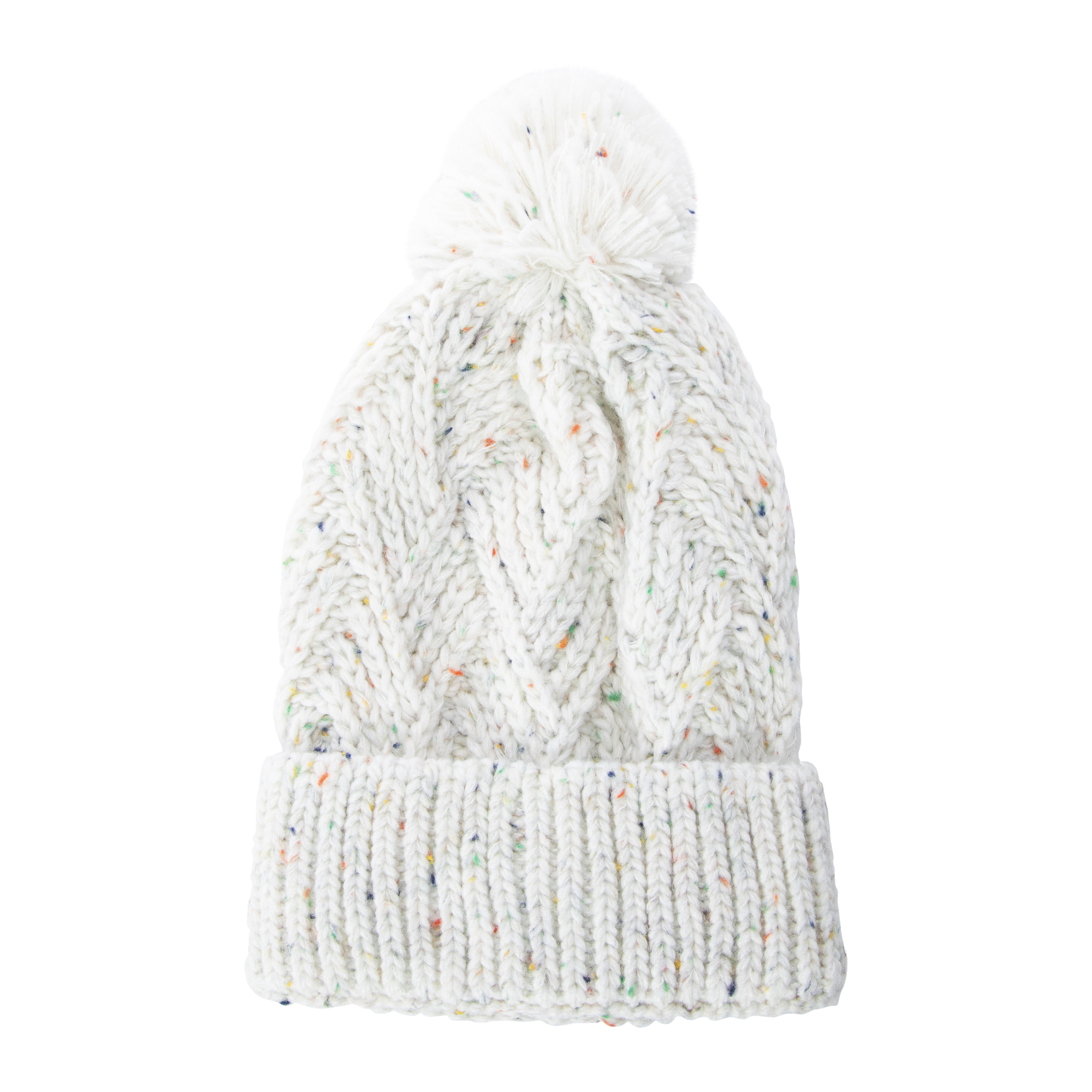 Fleck Yarn Knit Pom Beanie Hat