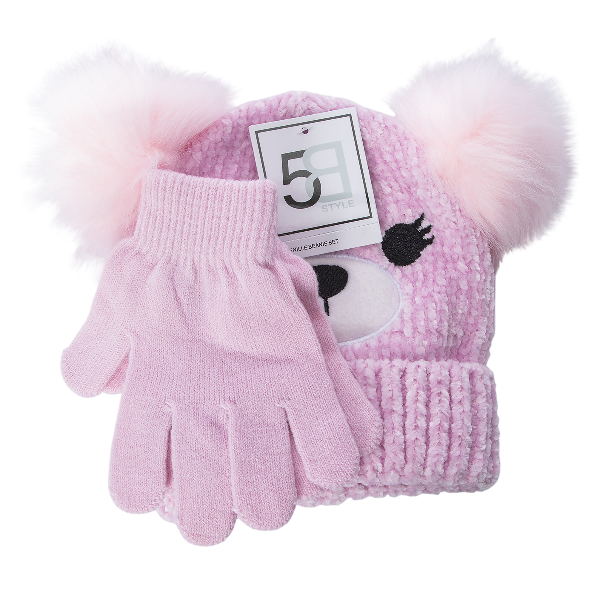 Kid's Chenille Animal Hat & Gloves Set