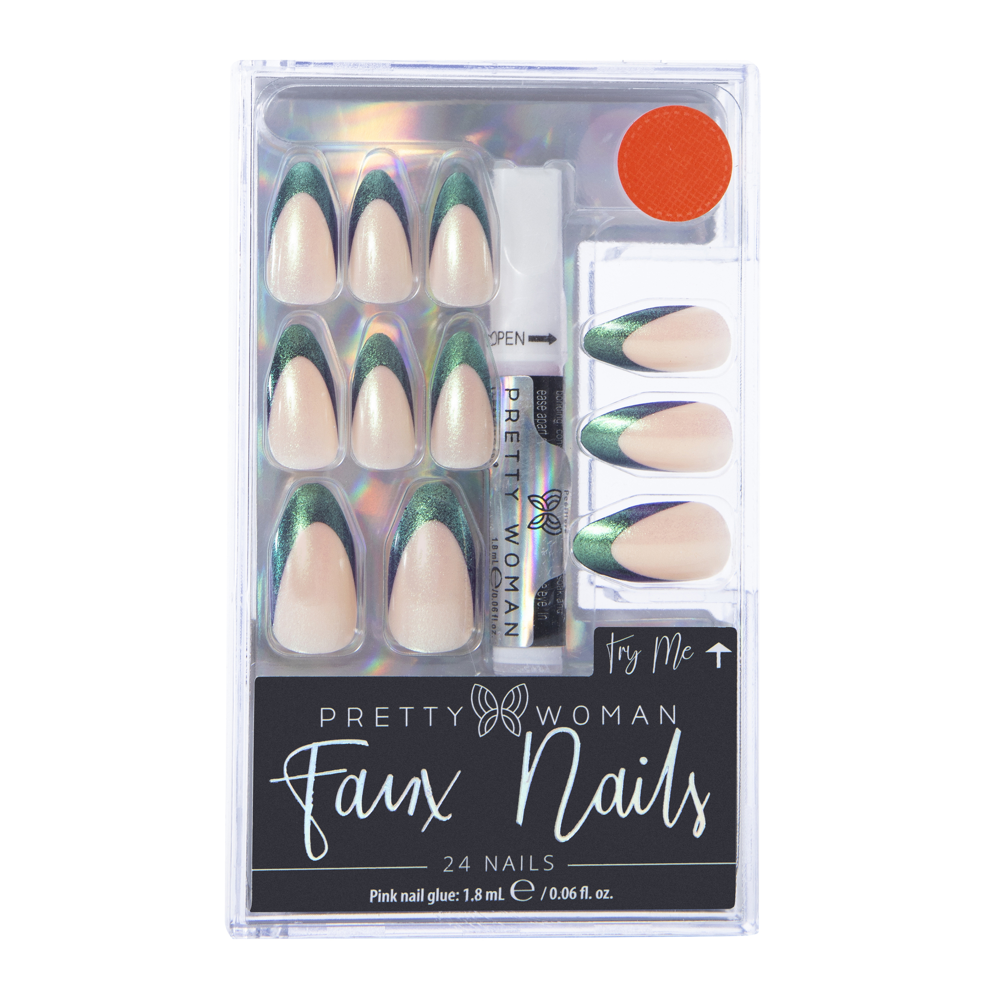 Pretty Woman Faux Nails 24-Piece Set With Nail Glue - Shimmer Blue Tip