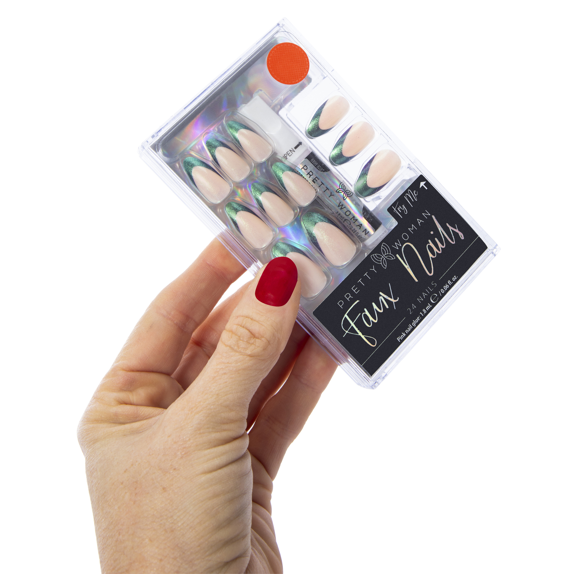Pretty Woman Faux Nails 24-Piece Set With Nail Glue - Shimmer Blue Tip