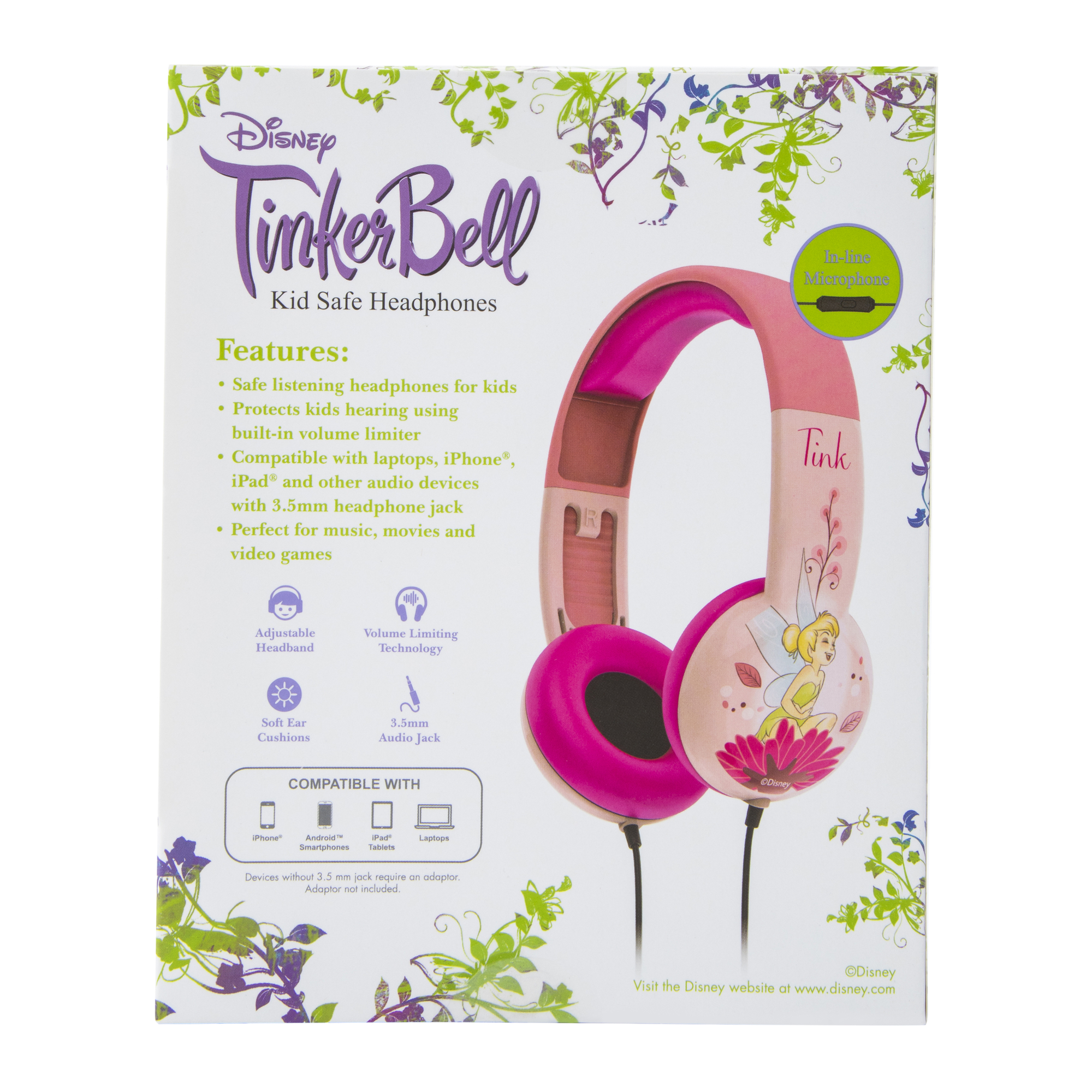 Tinker Bell Kid-Safe Wired Headphones With Mic