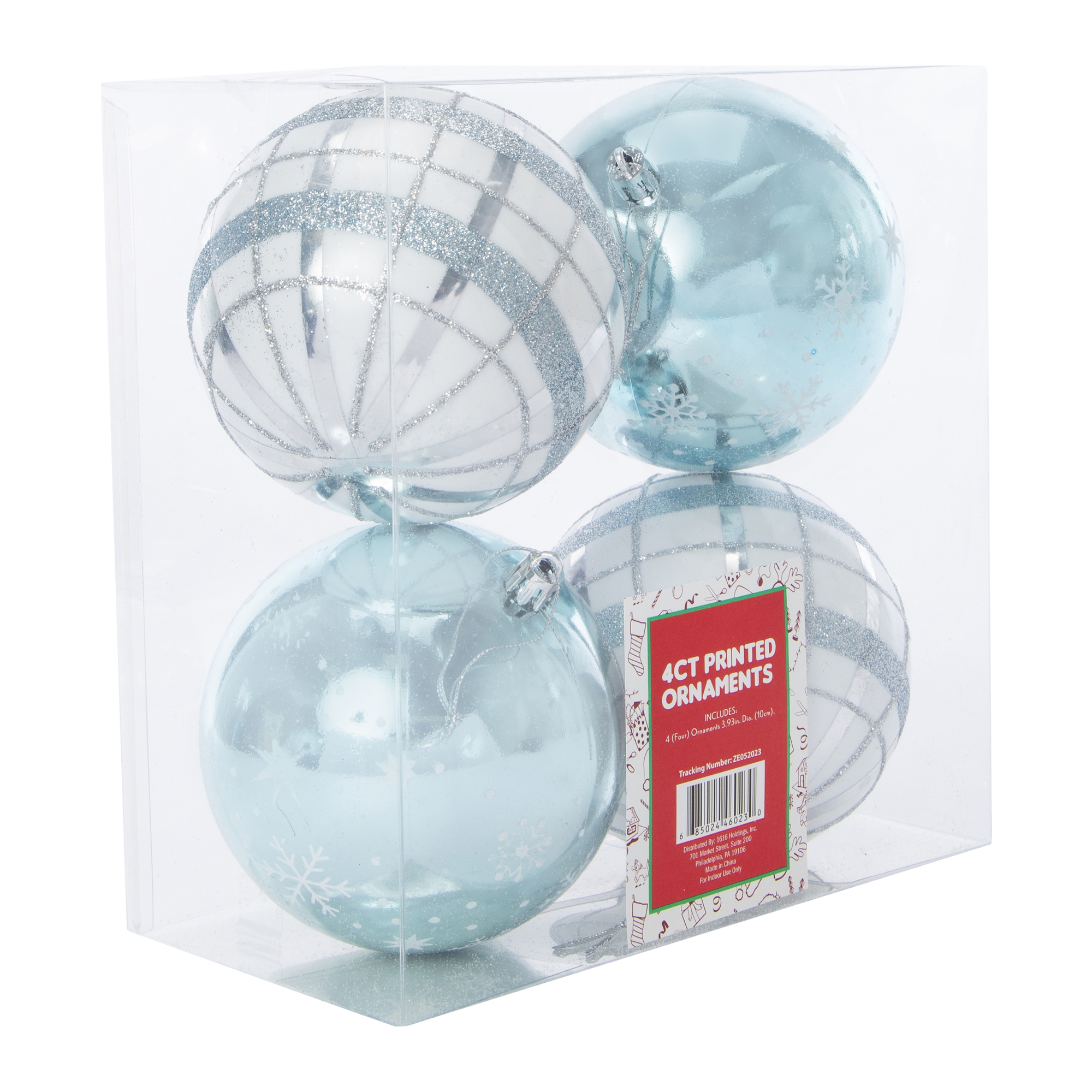 Printed Christmas Ball Ornament 4-Count