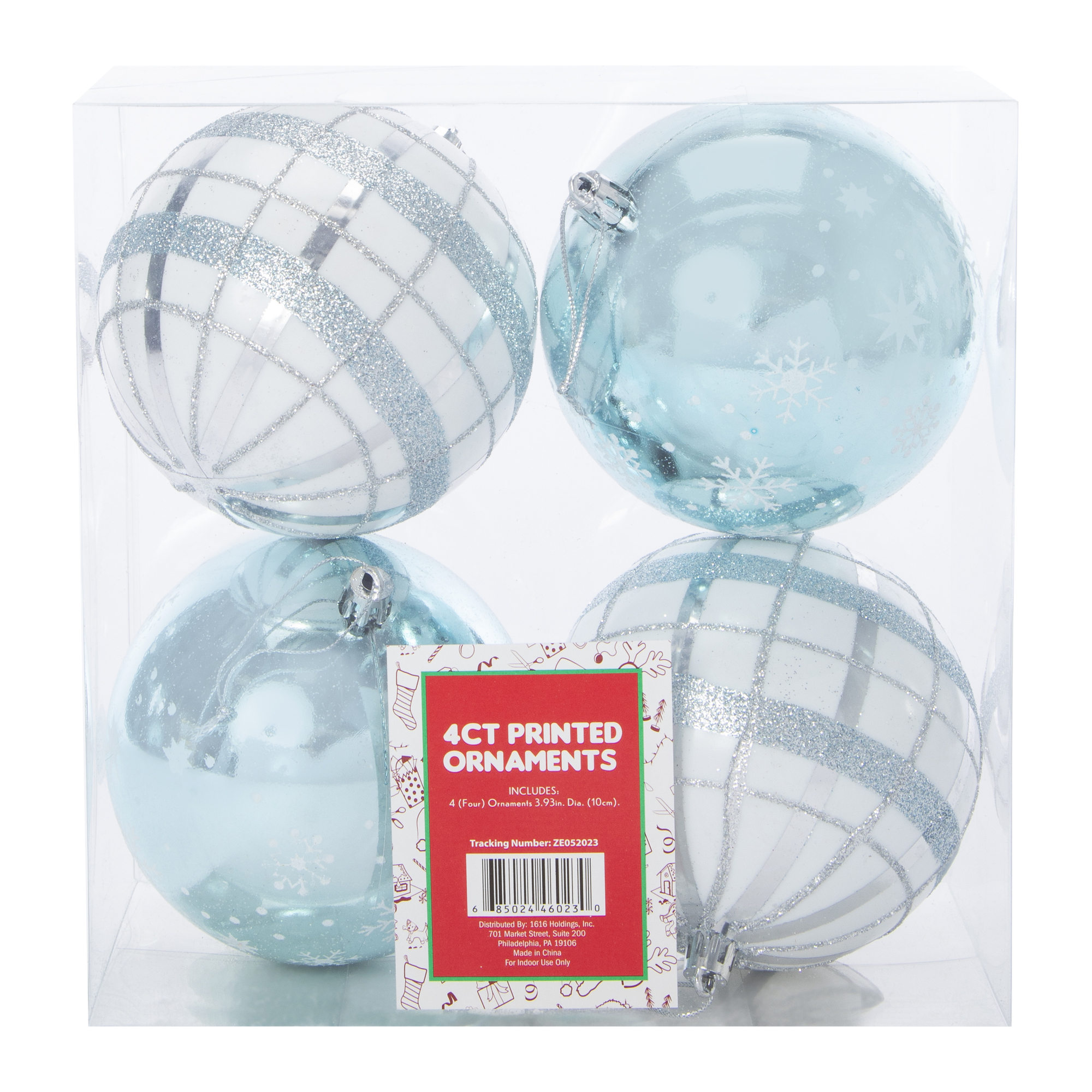 Printed Christmas Ball Ornament 4-Count