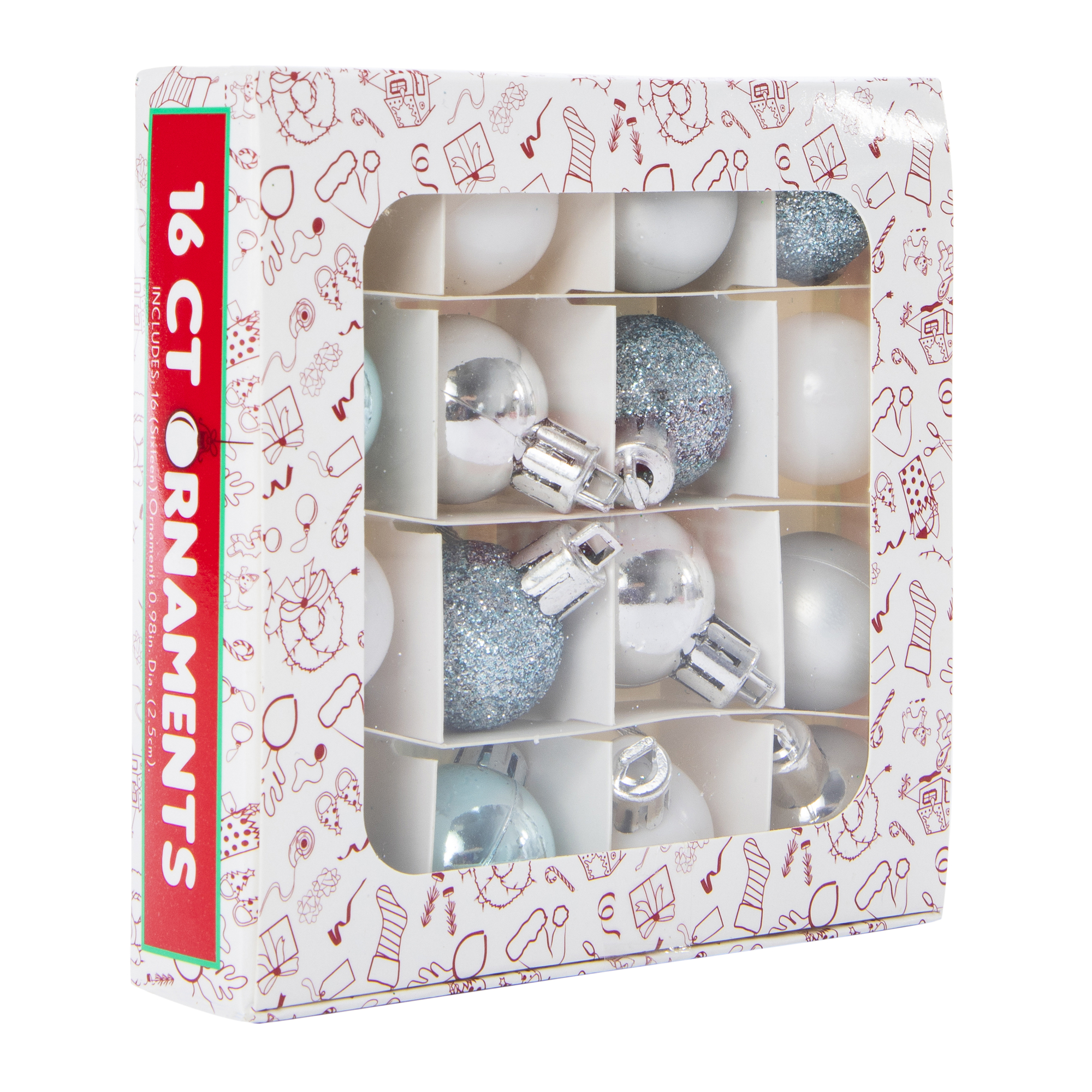 Mini Christmas Ball Ornaments 16-Count