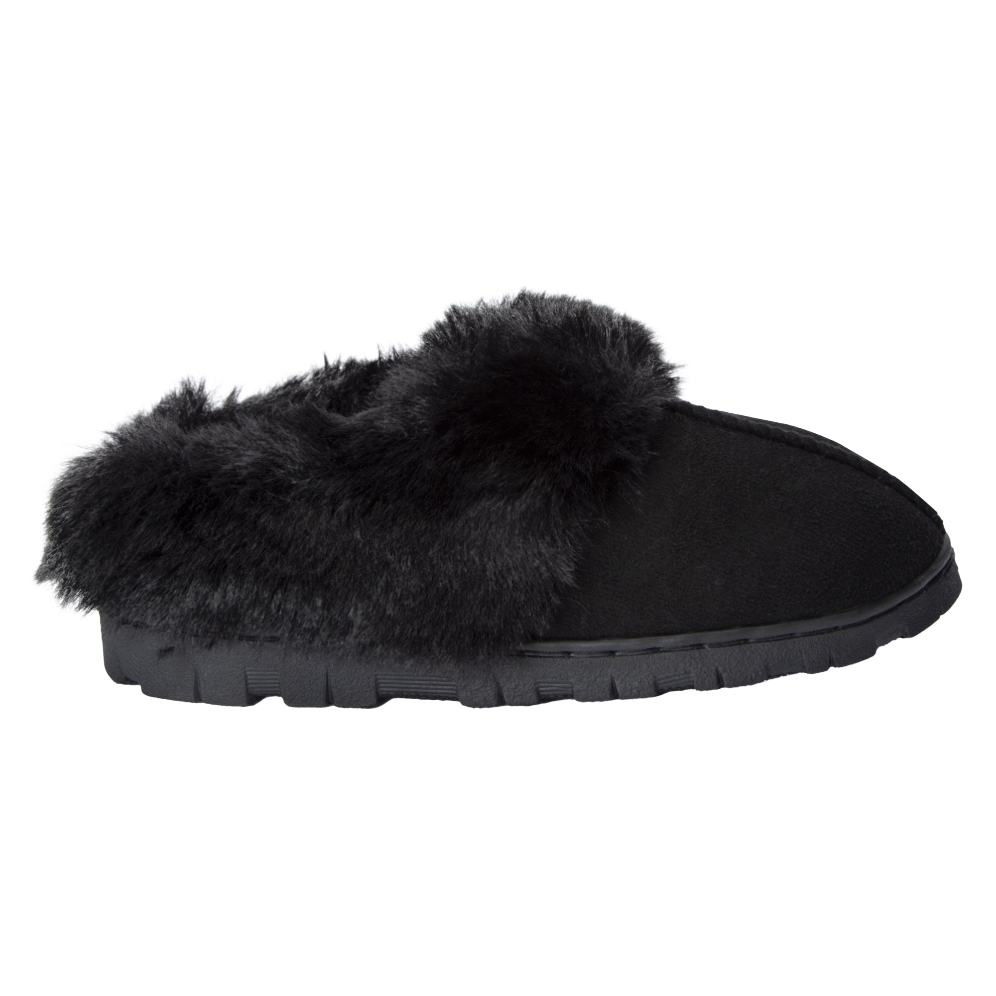 Ladies Microsuede Faux Fur Slippers