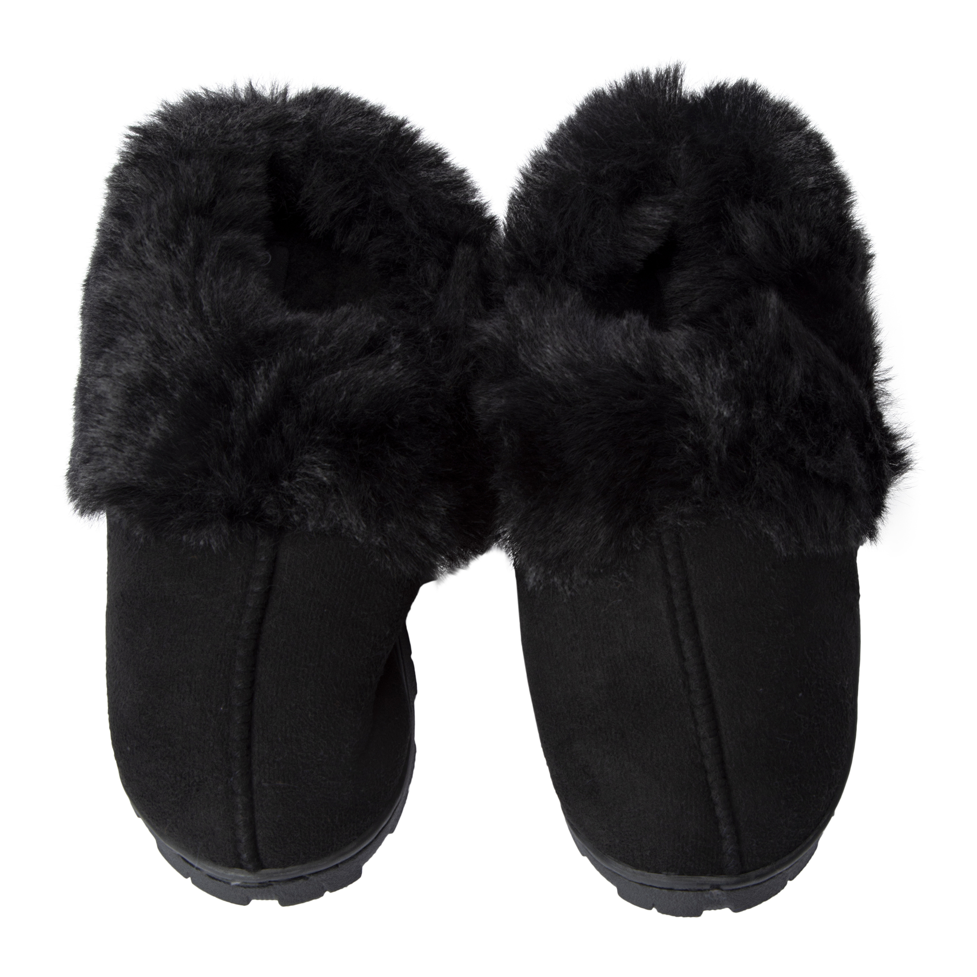 Ladies Microsuede Faux Fur Slippers