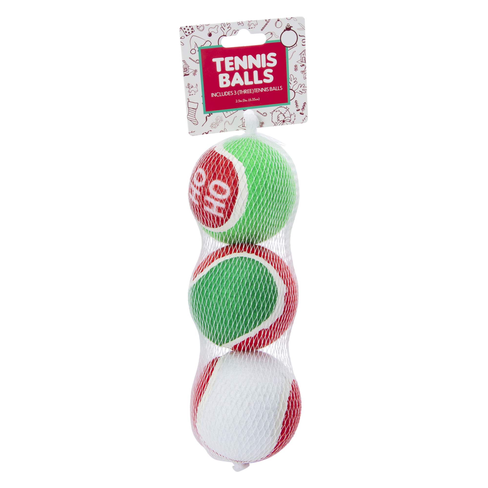 Christmas Tennis Balls Dog Toys 3-Count