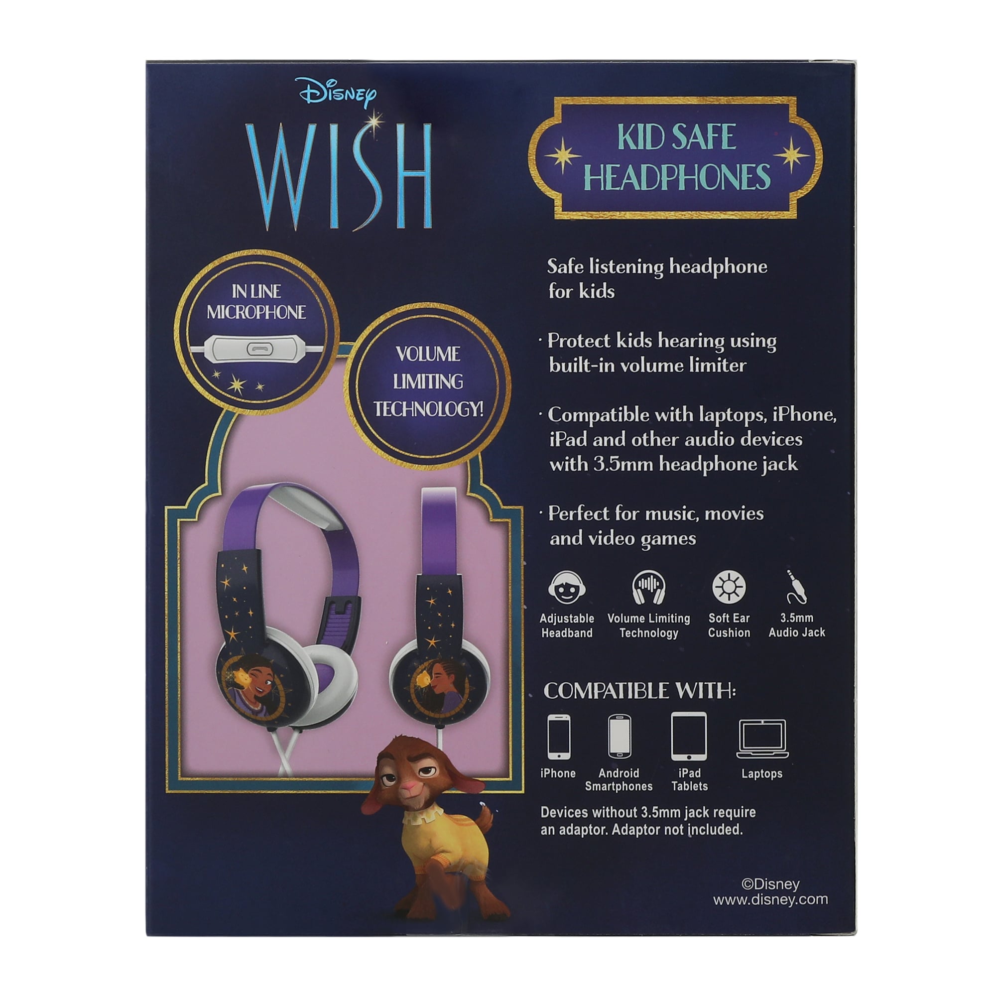 Disney Wish Kid-Safe Wired Headphones With Mic