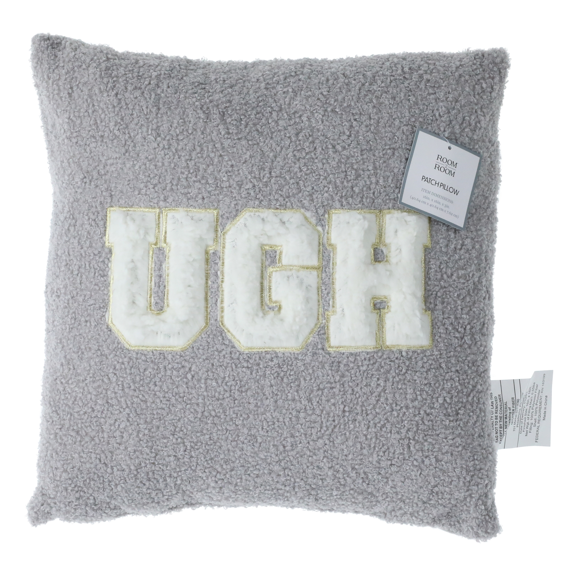 Word Patch Teddy Pillow 16in x