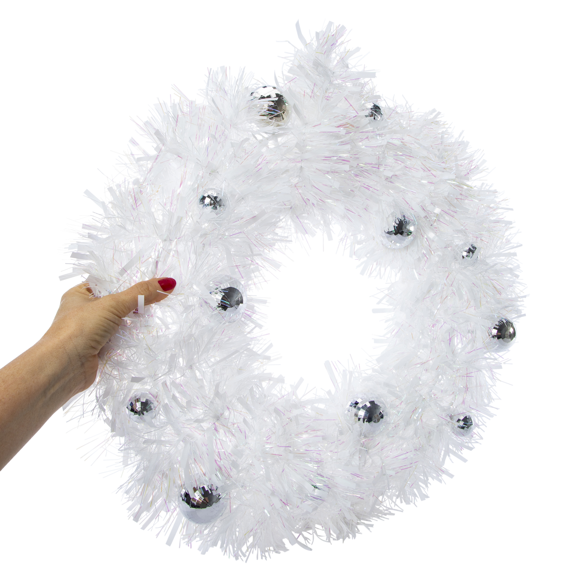 Tinsel Wreath With Disco Ball Ornaments 21.25in