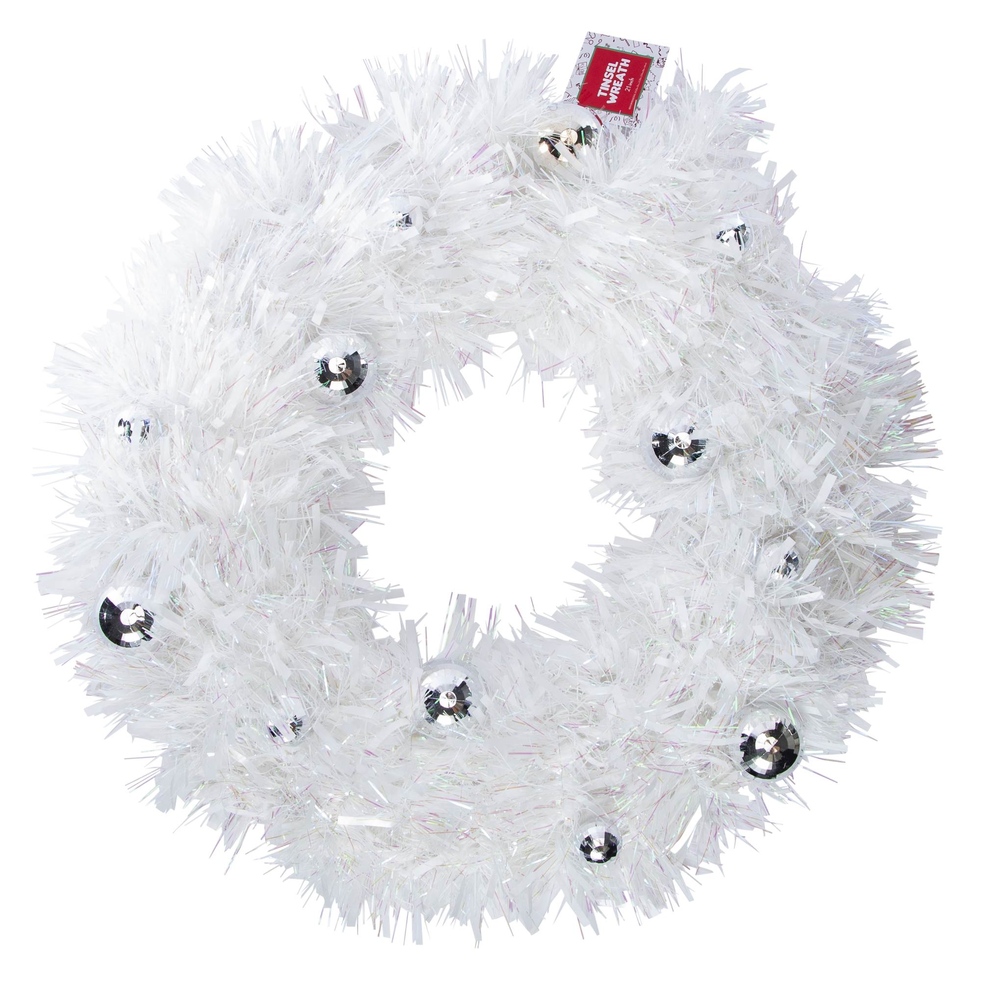Tinsel Wreath With Disco Ball Ornaments 21.25in