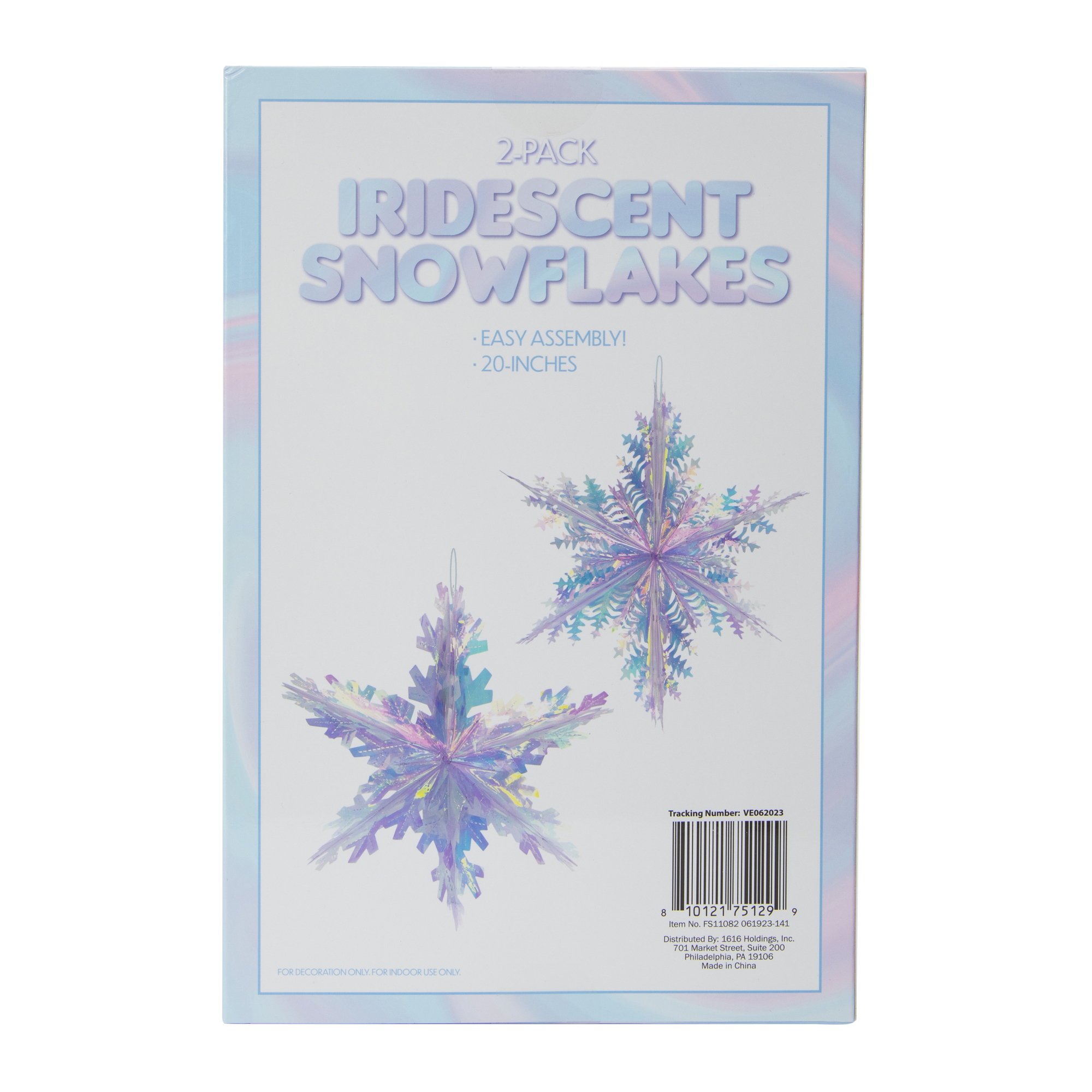 20in Hanging Iridescent Snowflakes 2-Count
