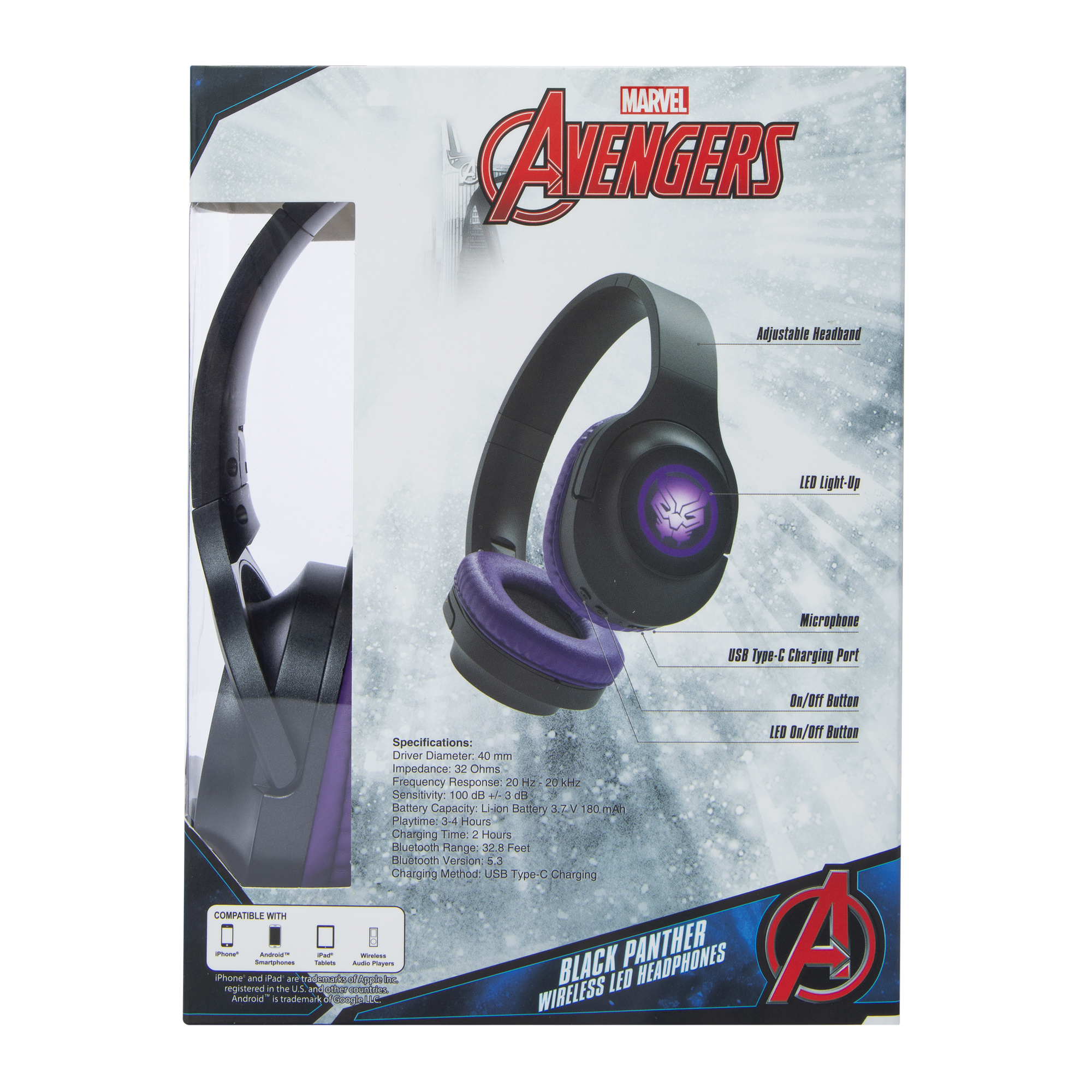 Avengers Bluetooth® Wireless LED Headphones With Mic