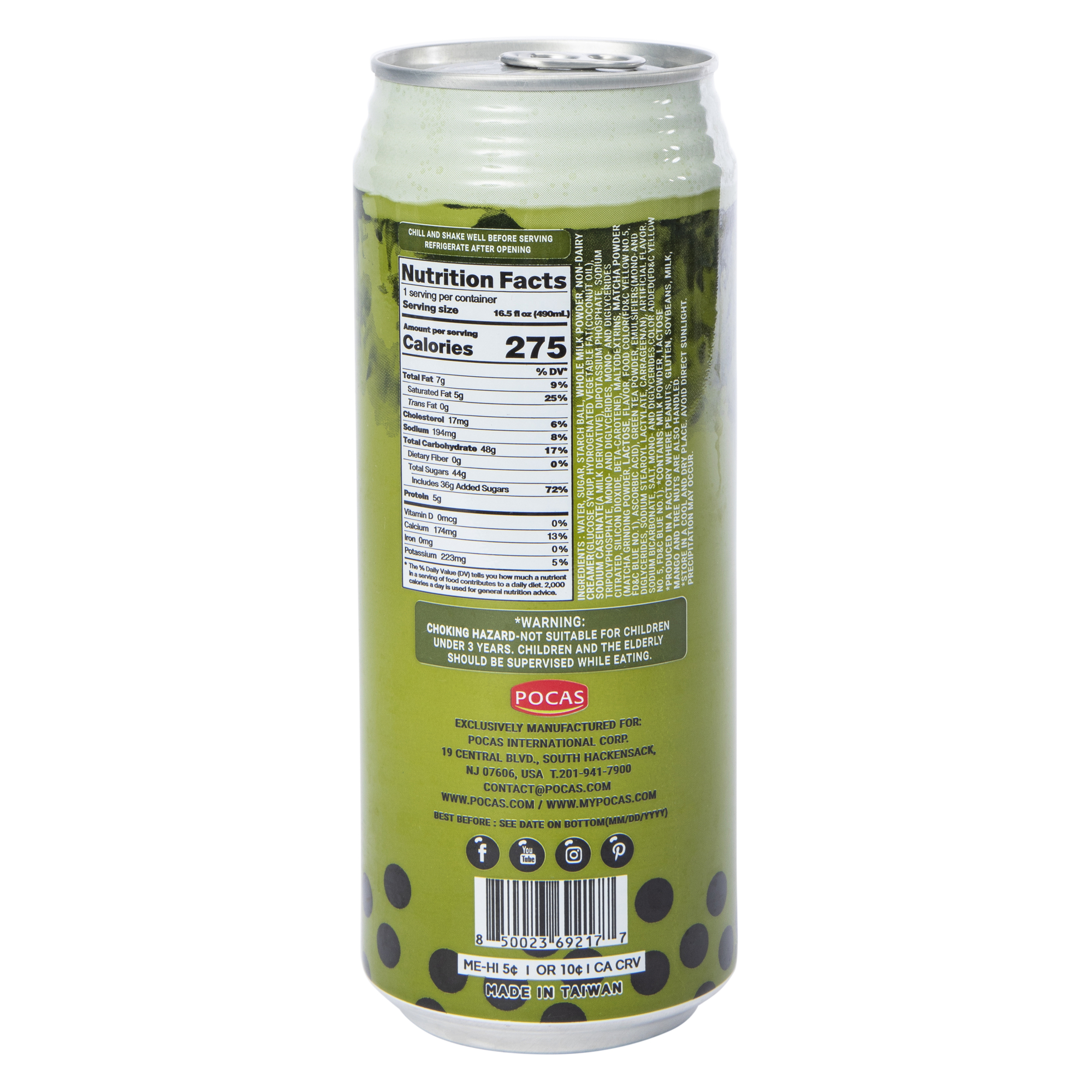 Pocas Matcha Flavor Bubble Tea 16.5 Fl.oz