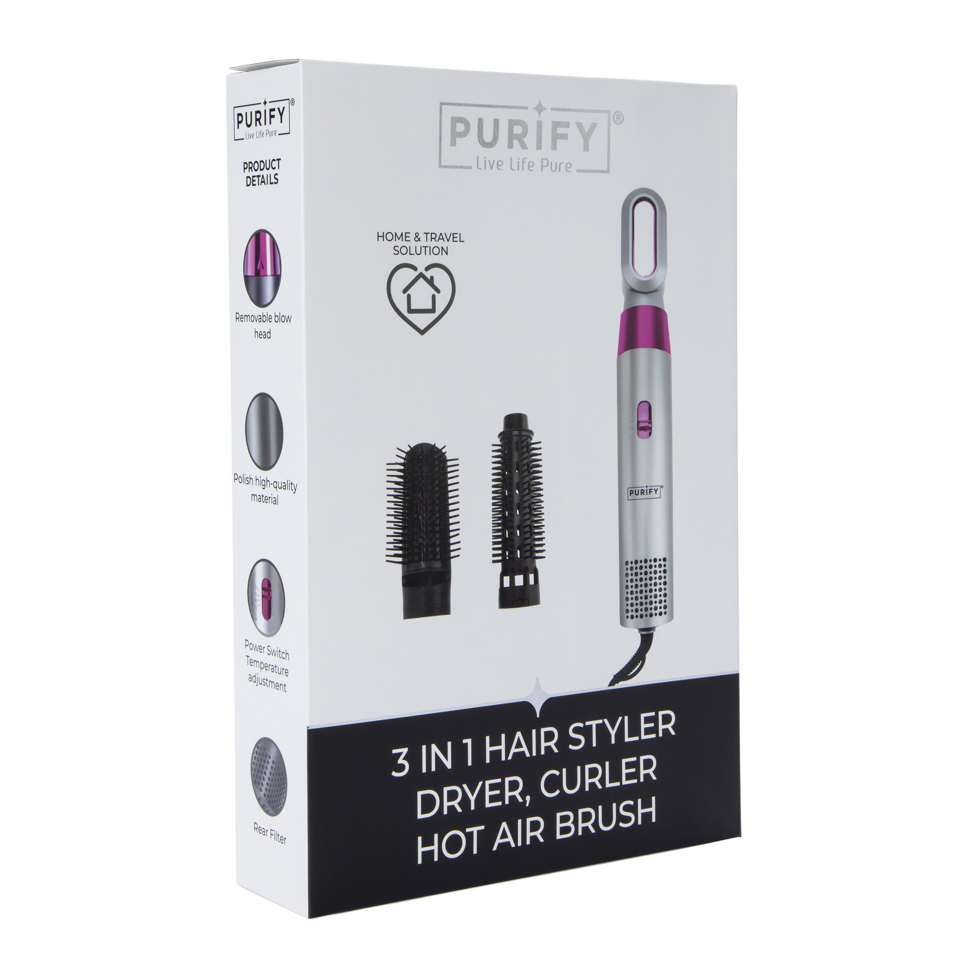 Purify® 3 in 1 Hair Styler: Dryer, Curler, Hot Air Brush