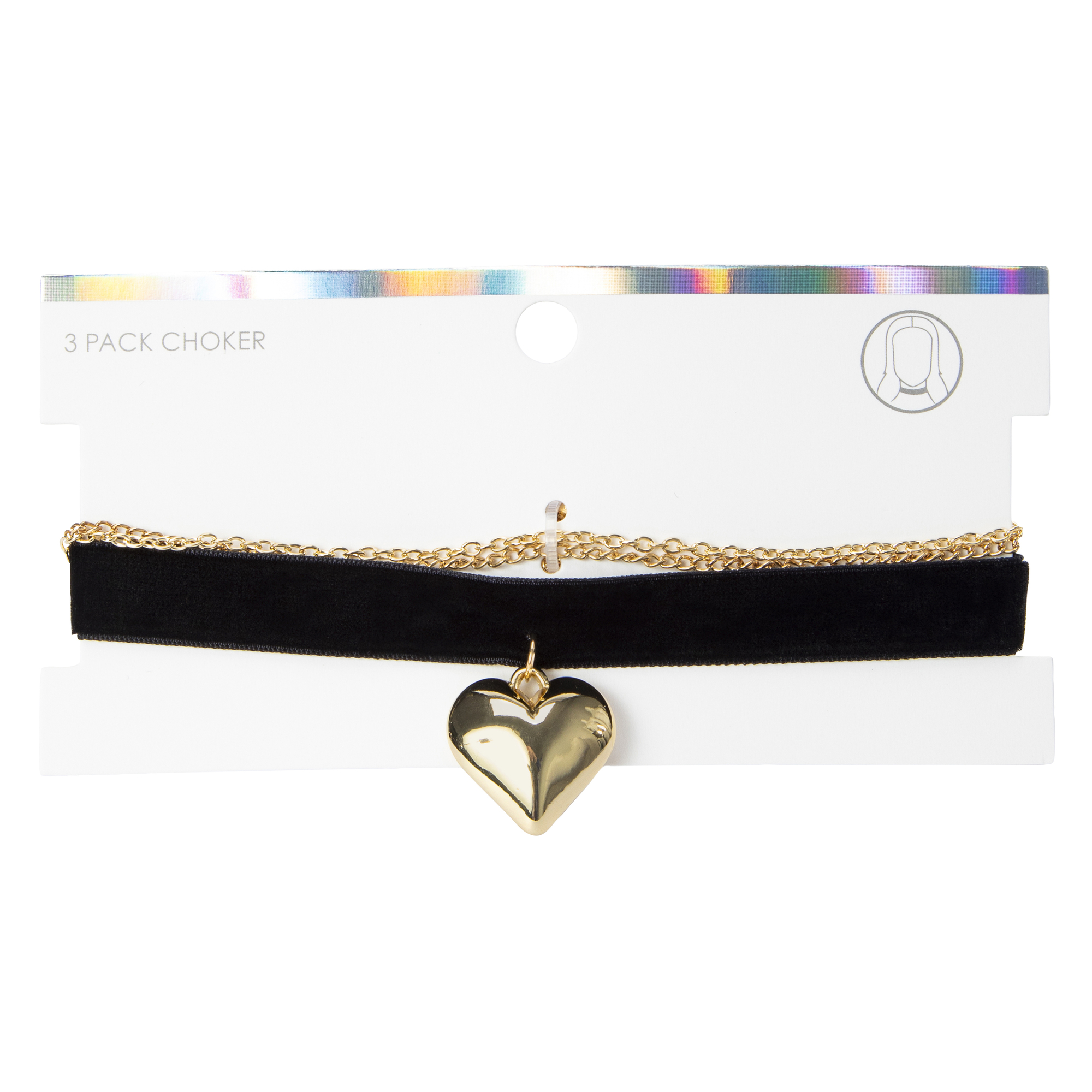 3-Piece Choker Necklace Set - Gold Heart