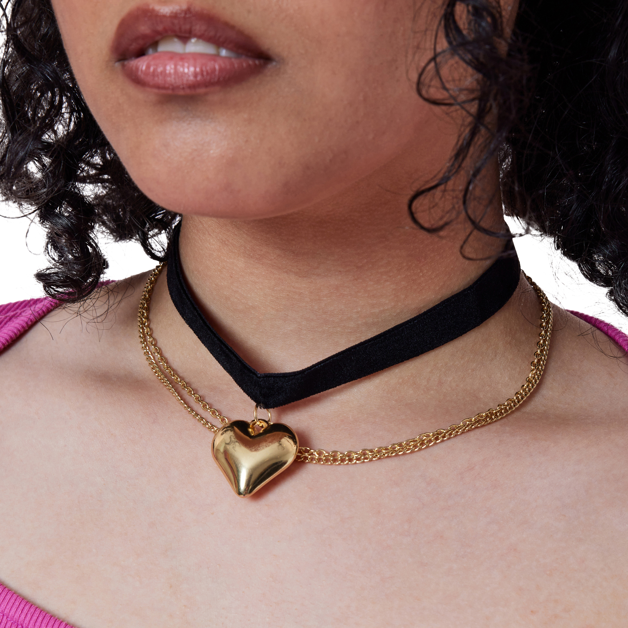 3-Piece Choker Necklace Set - Gold Heart