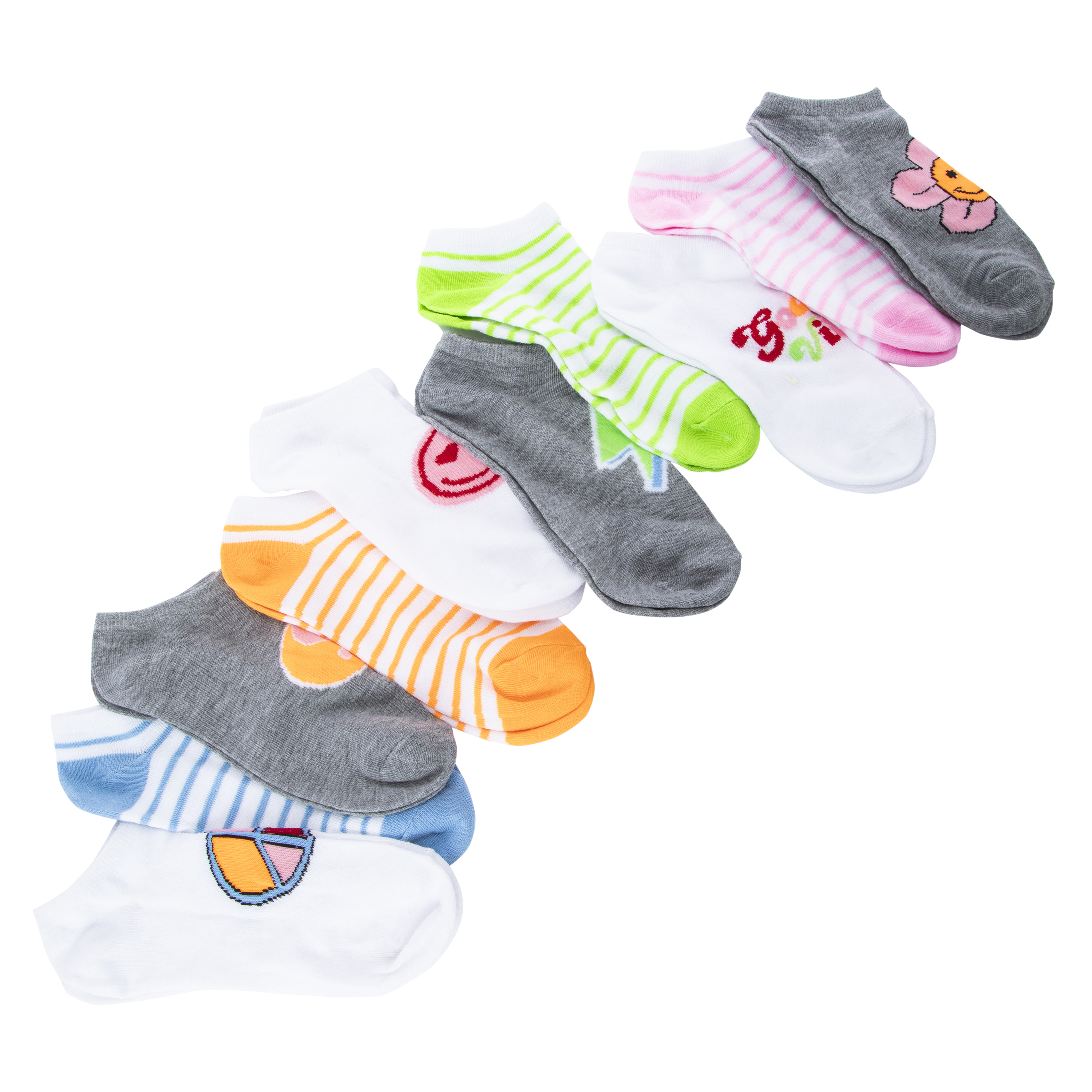Ladies Striped No-Show Socks 10-Pack