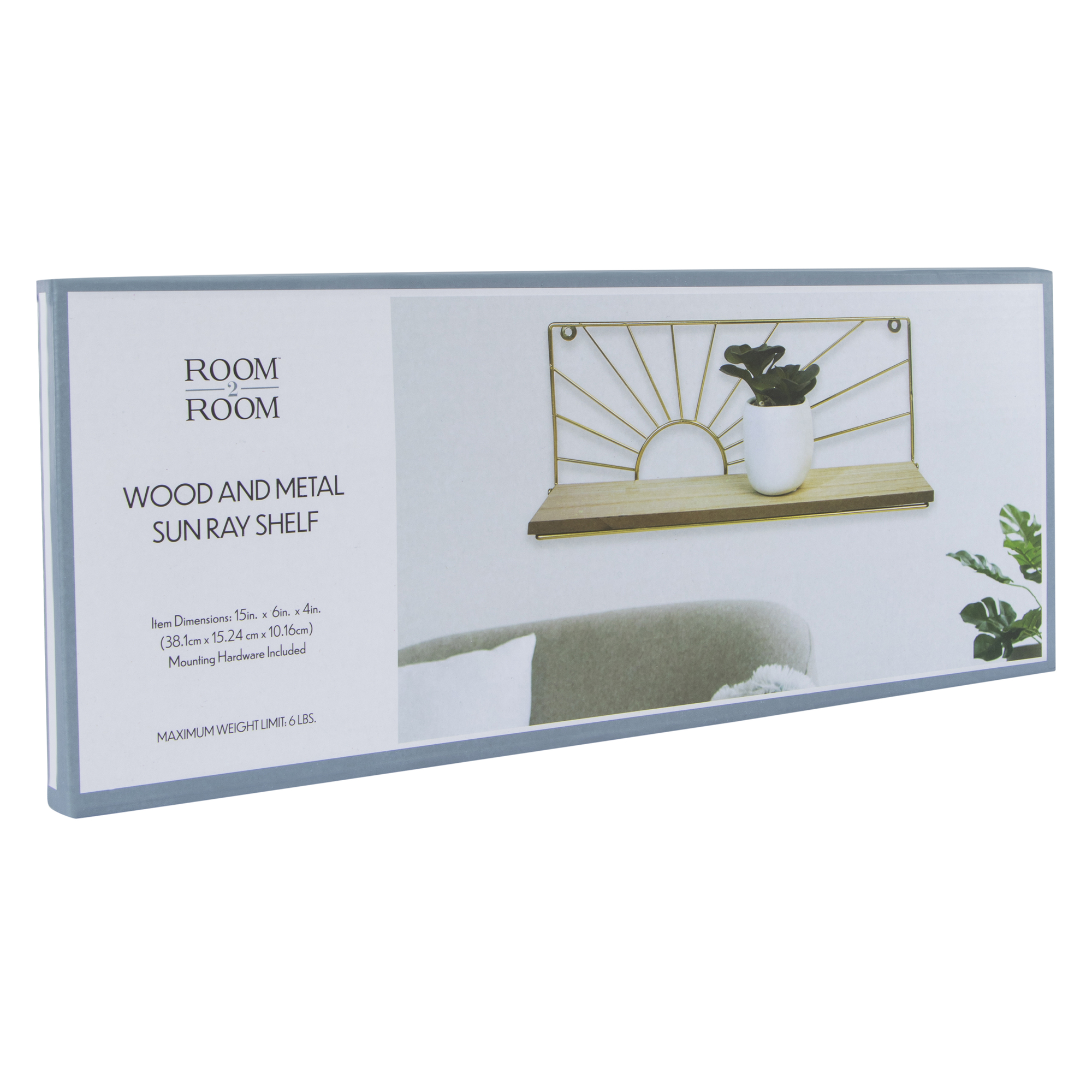Wood & Metal Sun Ray Shelf 15in X 6in