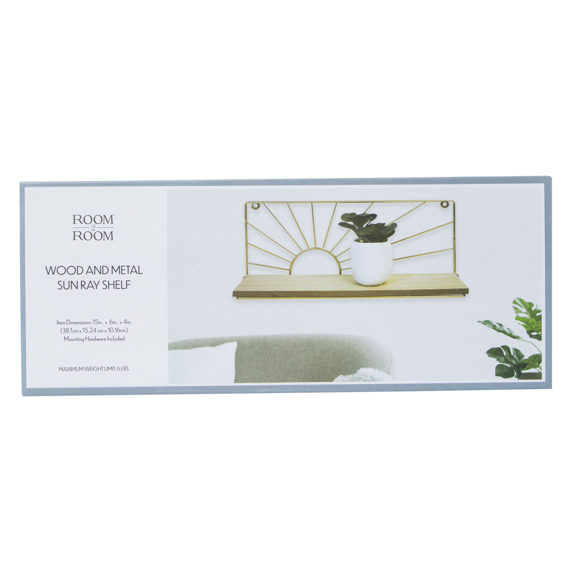 Wood & Metal Sun Ray Shelf 15in X 6in