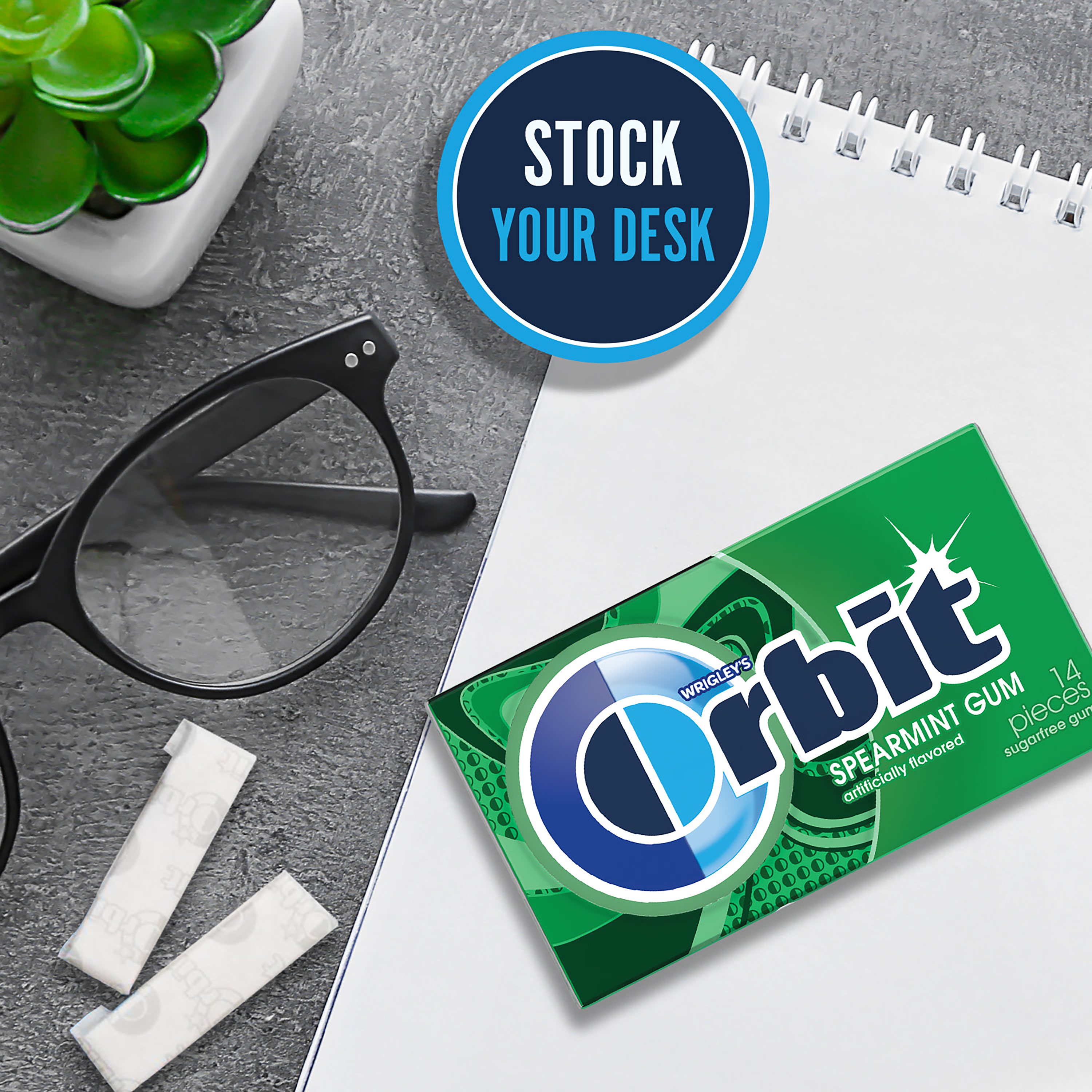 ORBIT Gum Spearmint Sugar Free Chewing Gum, Single Pack, 14 Piece