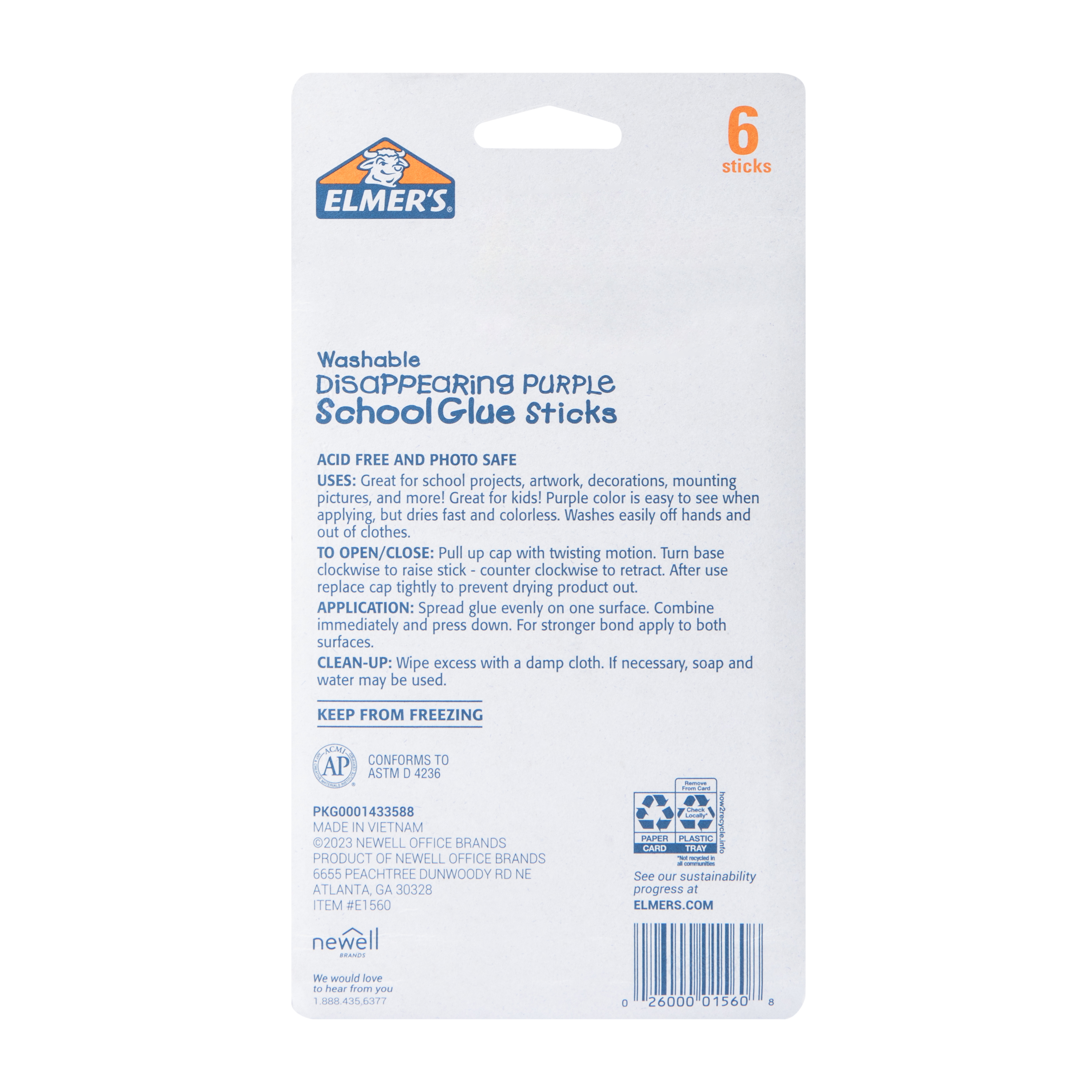 Elmer's® Washable Disappearing Purple School Glue Sticks 6-Count