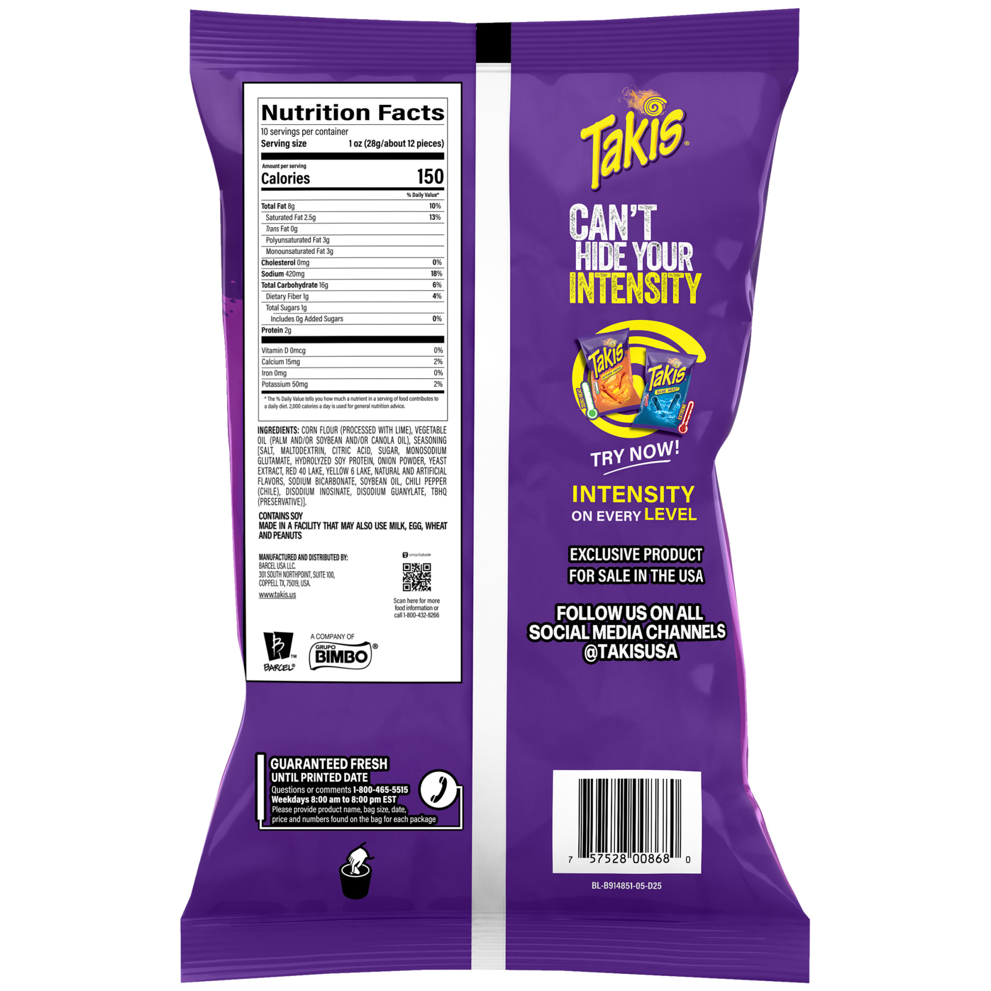 Takis Fuego Rolled Tortilla Chips, Hot Chili Pepper And Lime Artificially Flavored, 9.9oz Bag