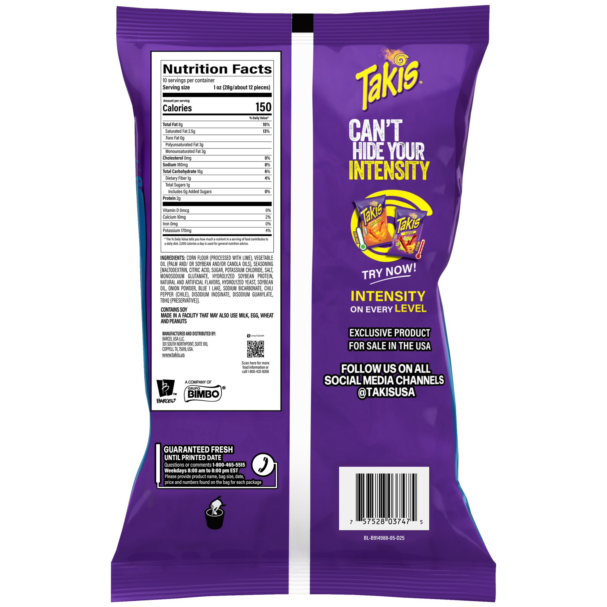 Takis Blue Heat Rolled Tortilla Chips, Hot Chili Pepper Artificially Flavored, 9.9oz Bag