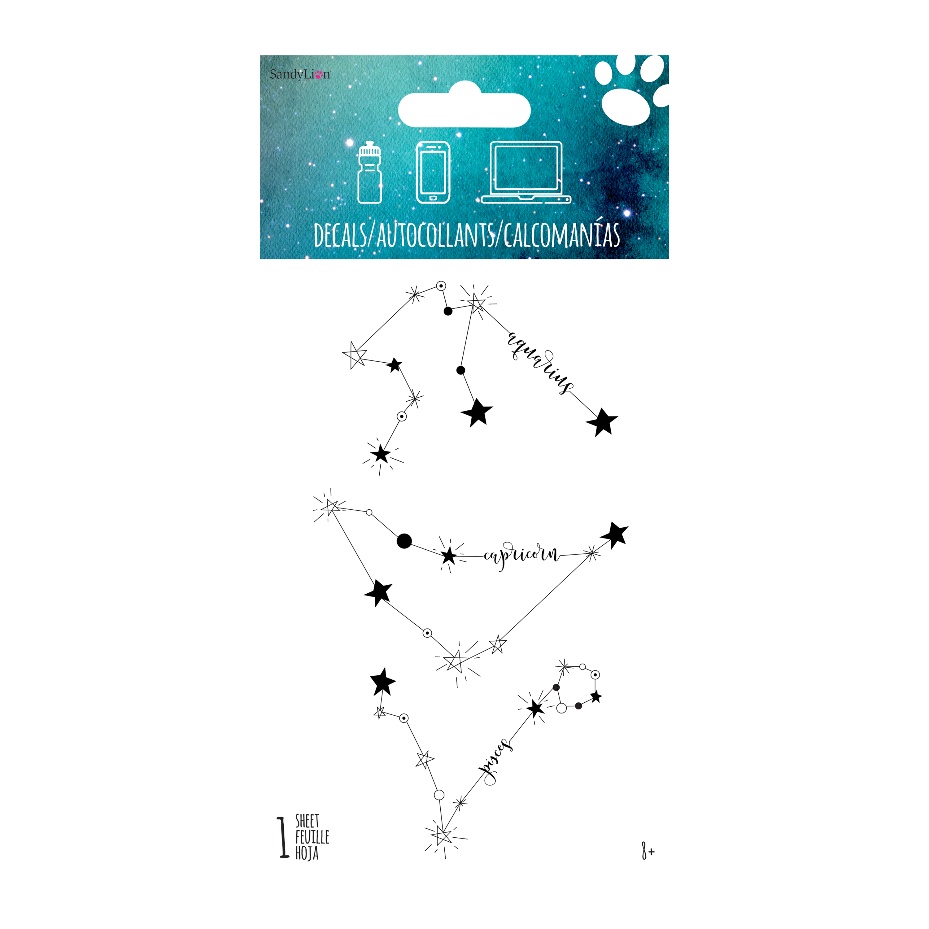 Aquarius, Capricorn & Pisces Zodiac Constellations Sticker Decal 4in x 8in