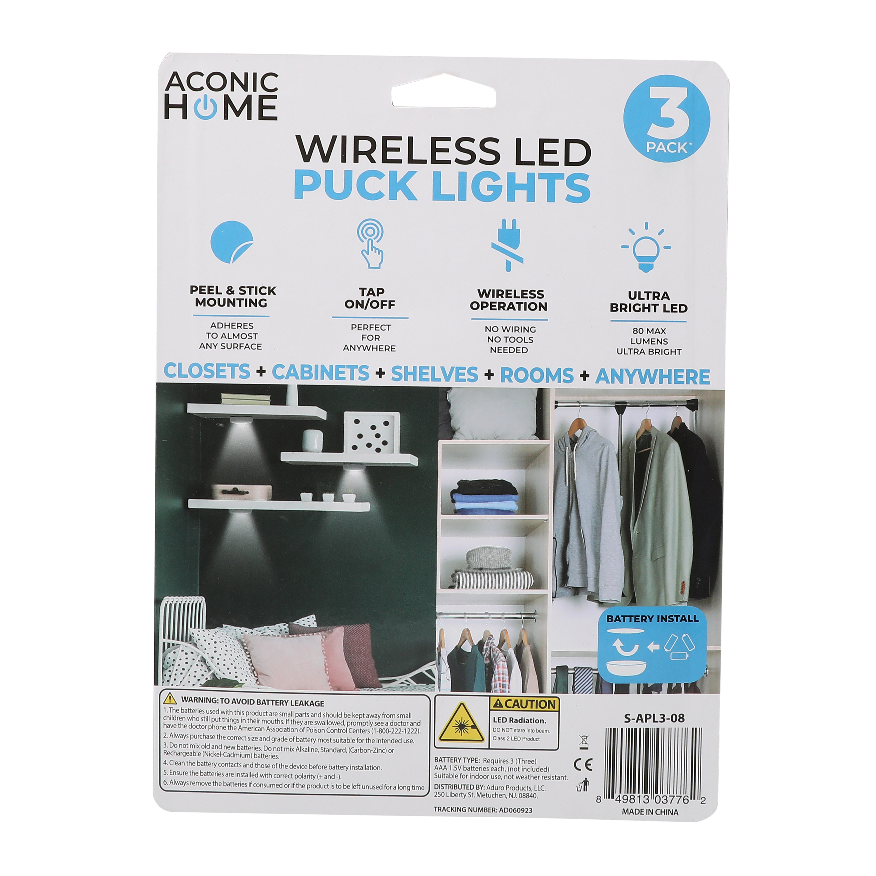 Wireless LED Puck Lights 3-Pack