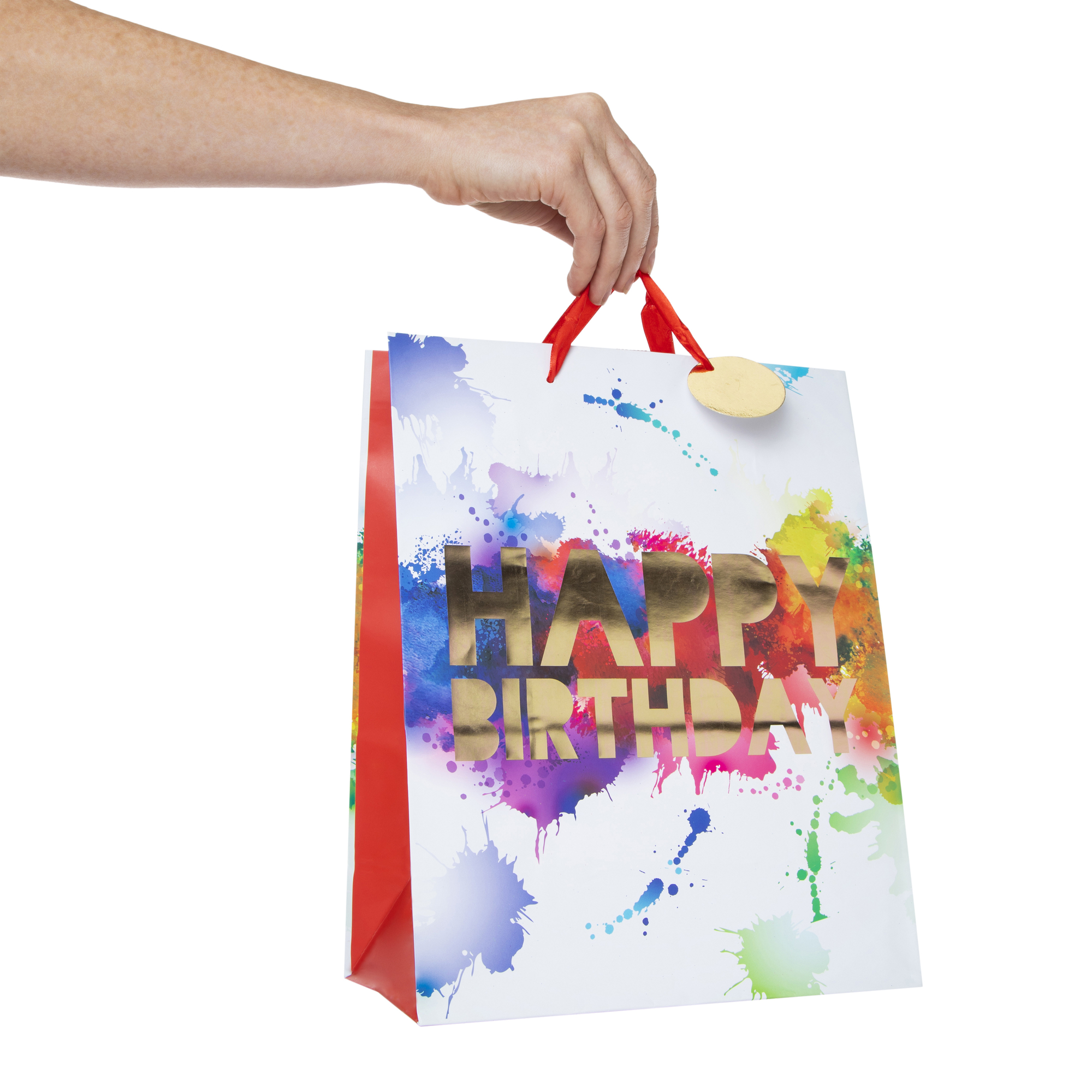 large rainbow happy birthday gift bag 12.75in x 10.4in