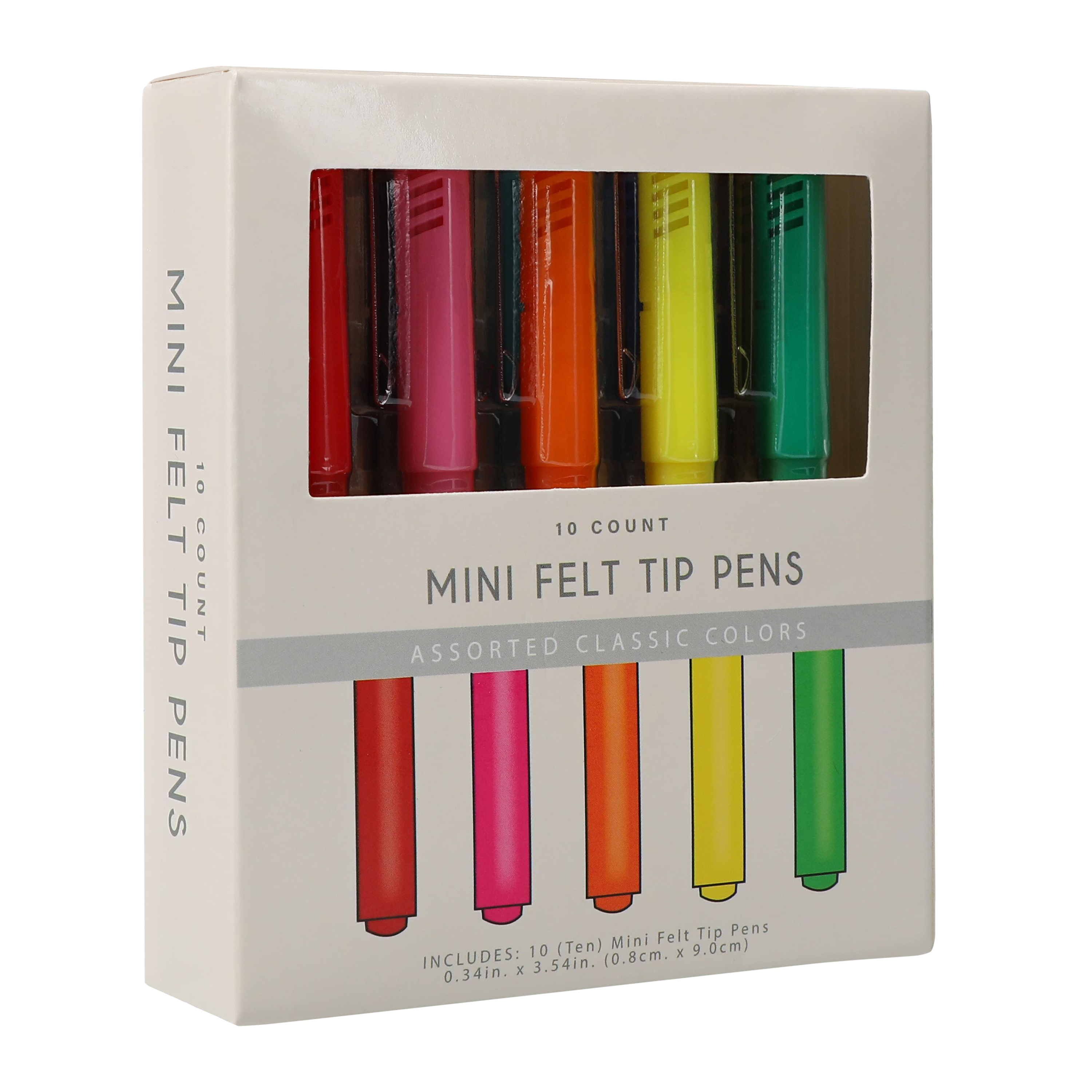 10-Count Mini Felt Tip Pens, Classic Colors