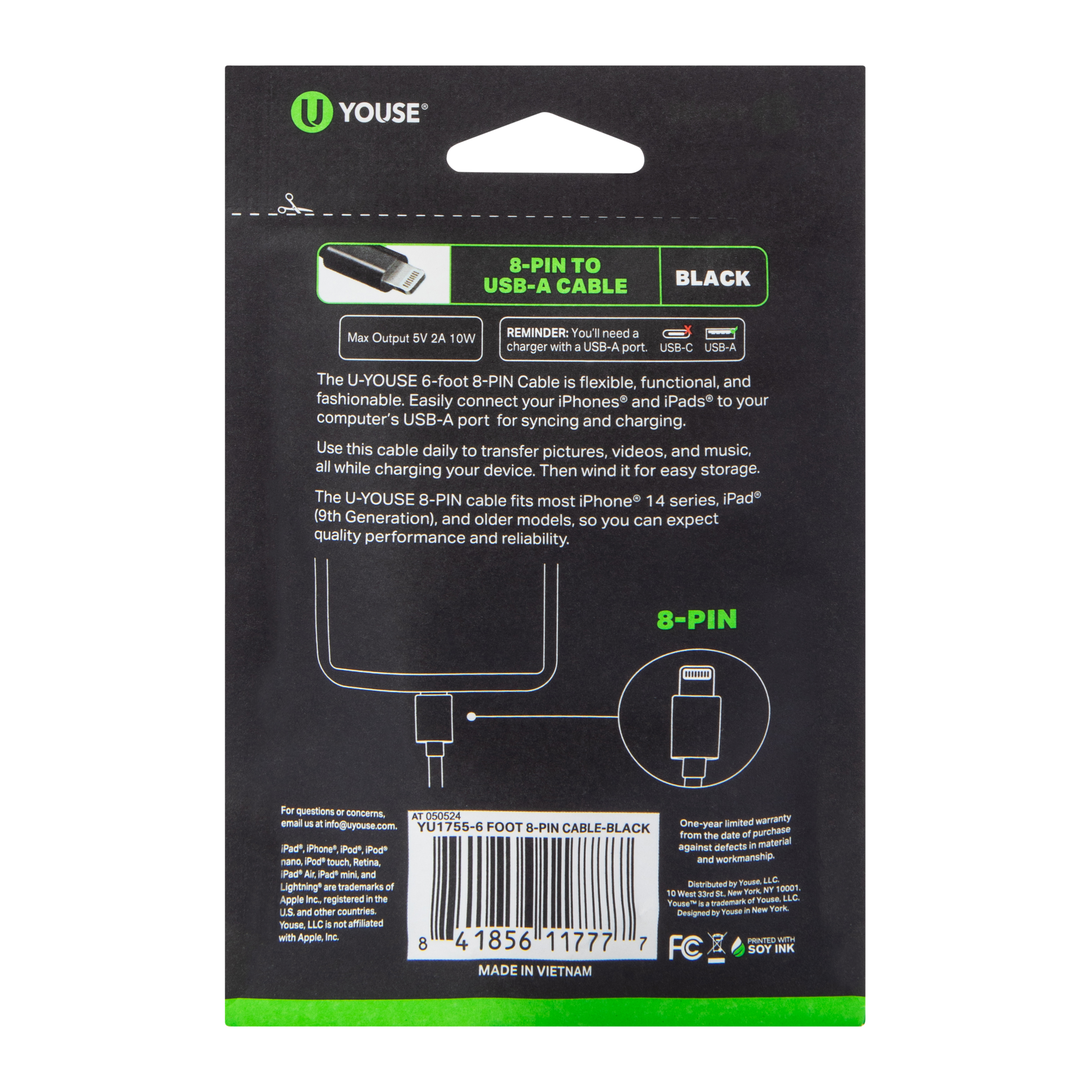 6ft Premium 8-Pin To USB-A Charging Cable