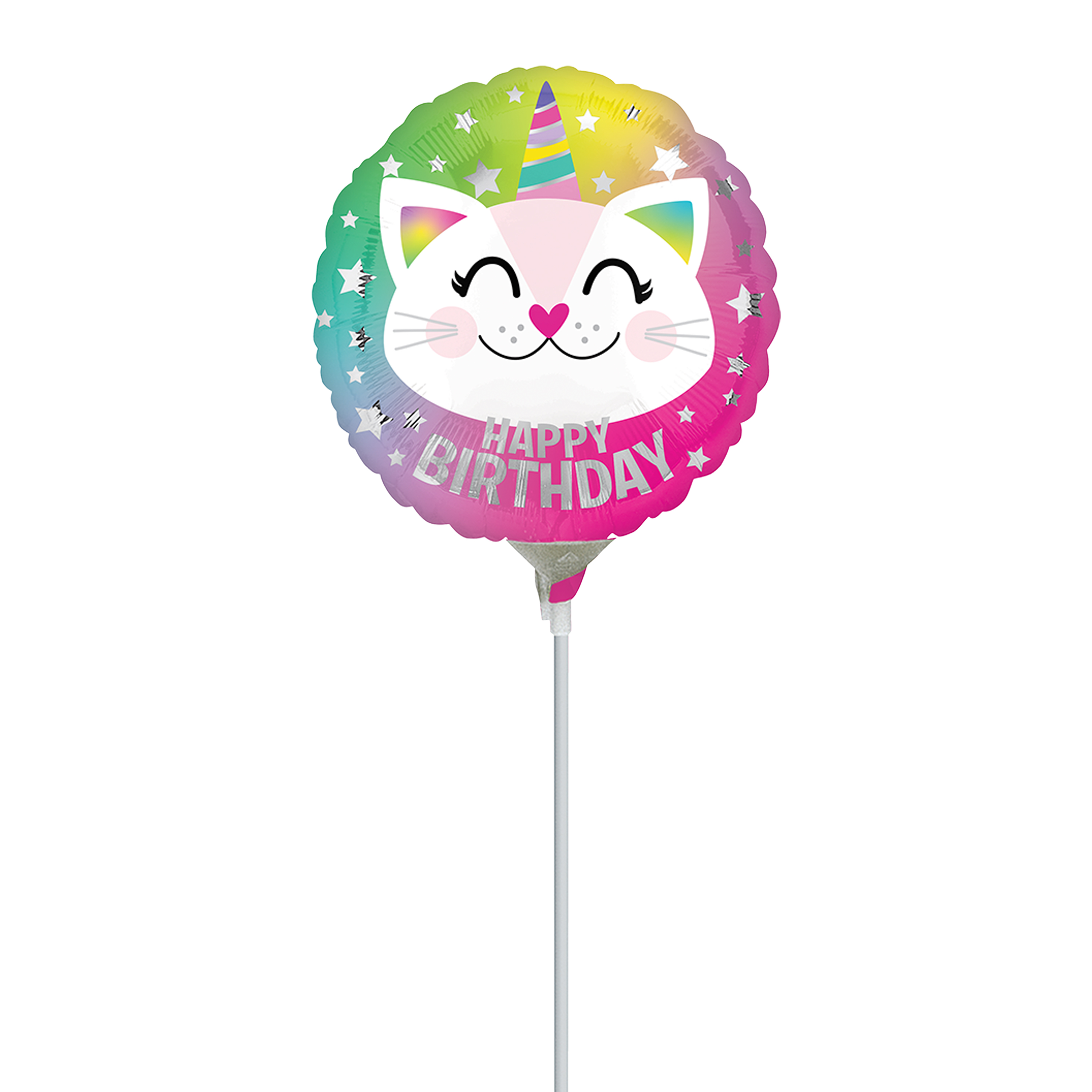 Happy Birthday Pre-Inflated Stick Balloon 9in