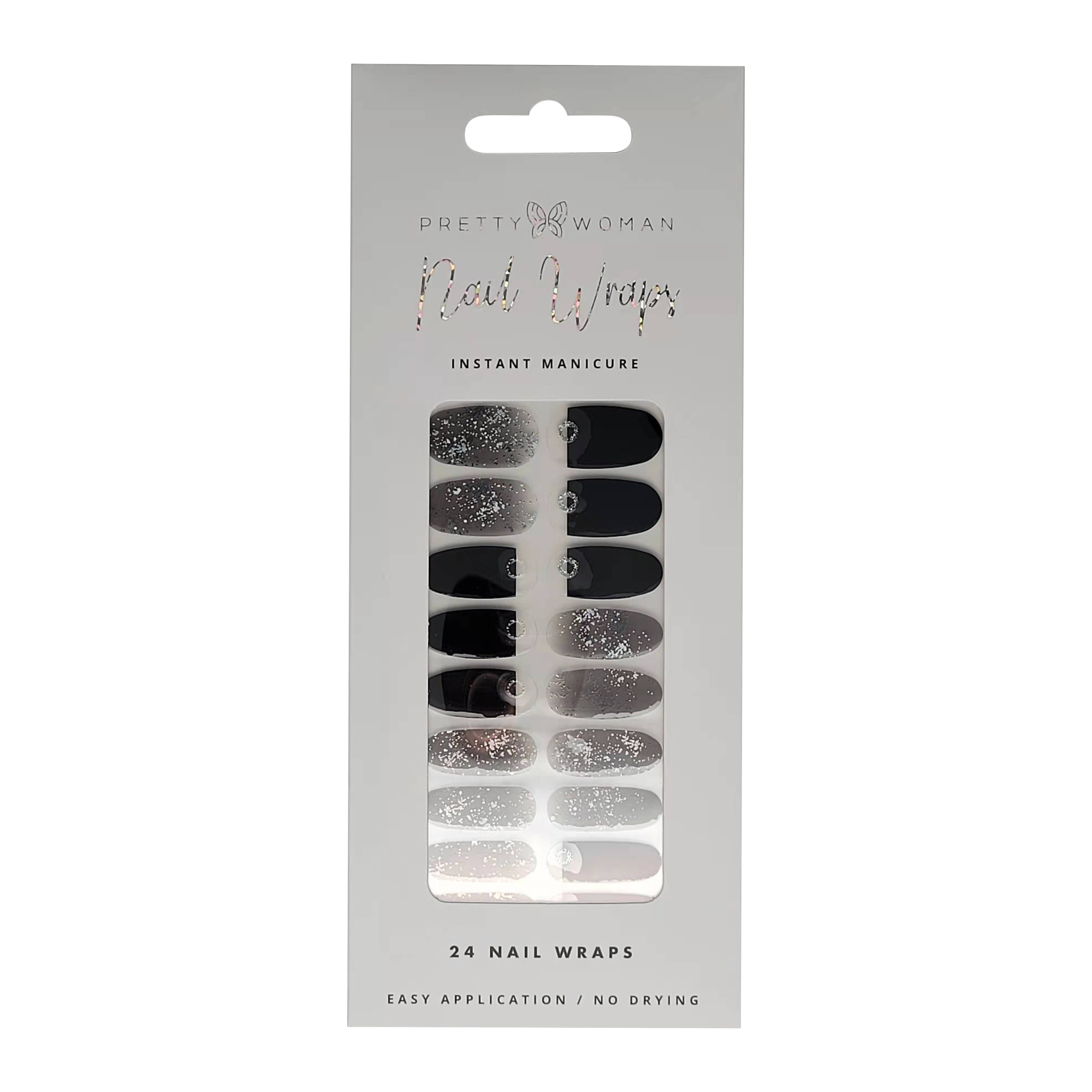 Pretty Woman Nail Wraps 24-Count - Black & Silver