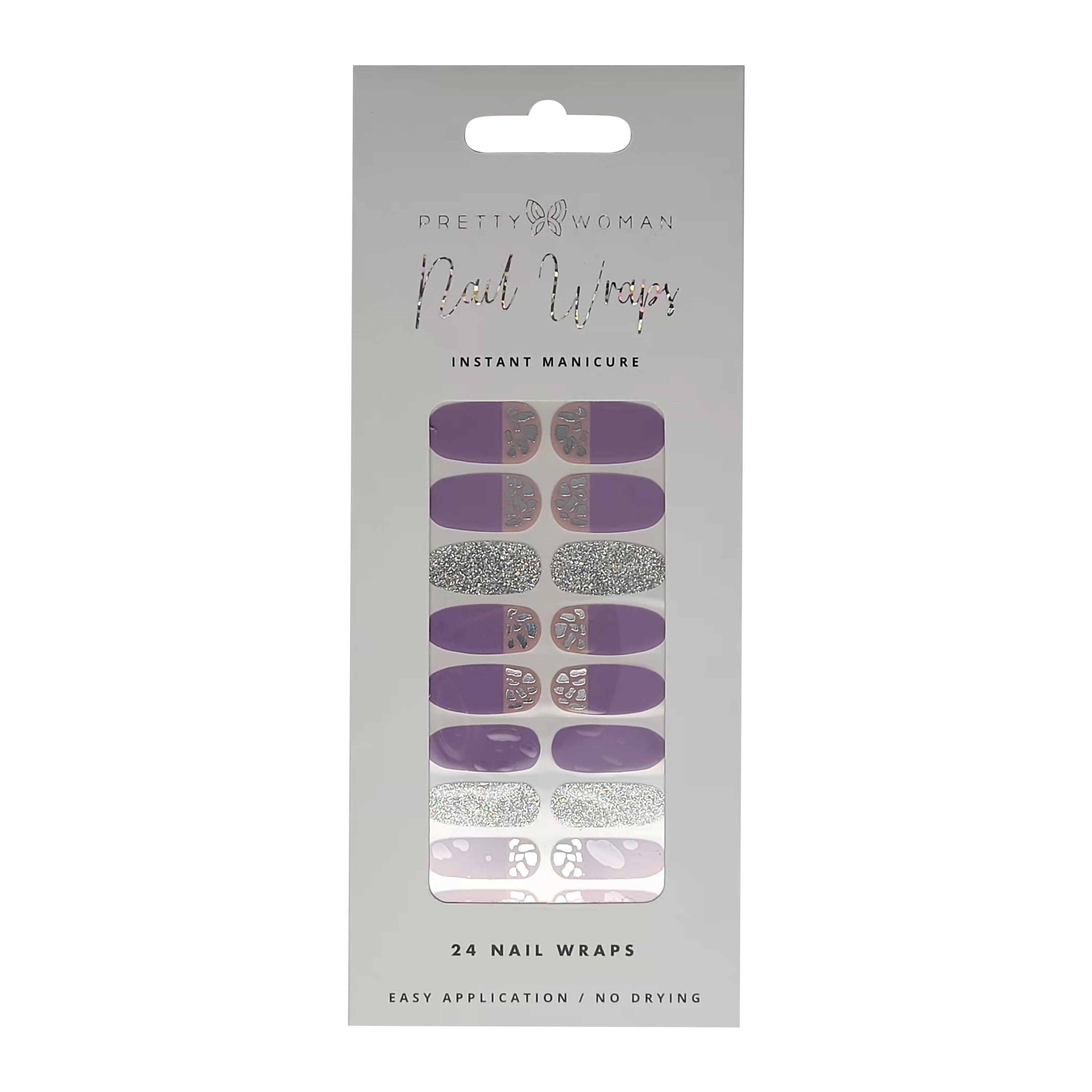 Pretty Woman Nail Wraps 24-Count - Purple & Silver