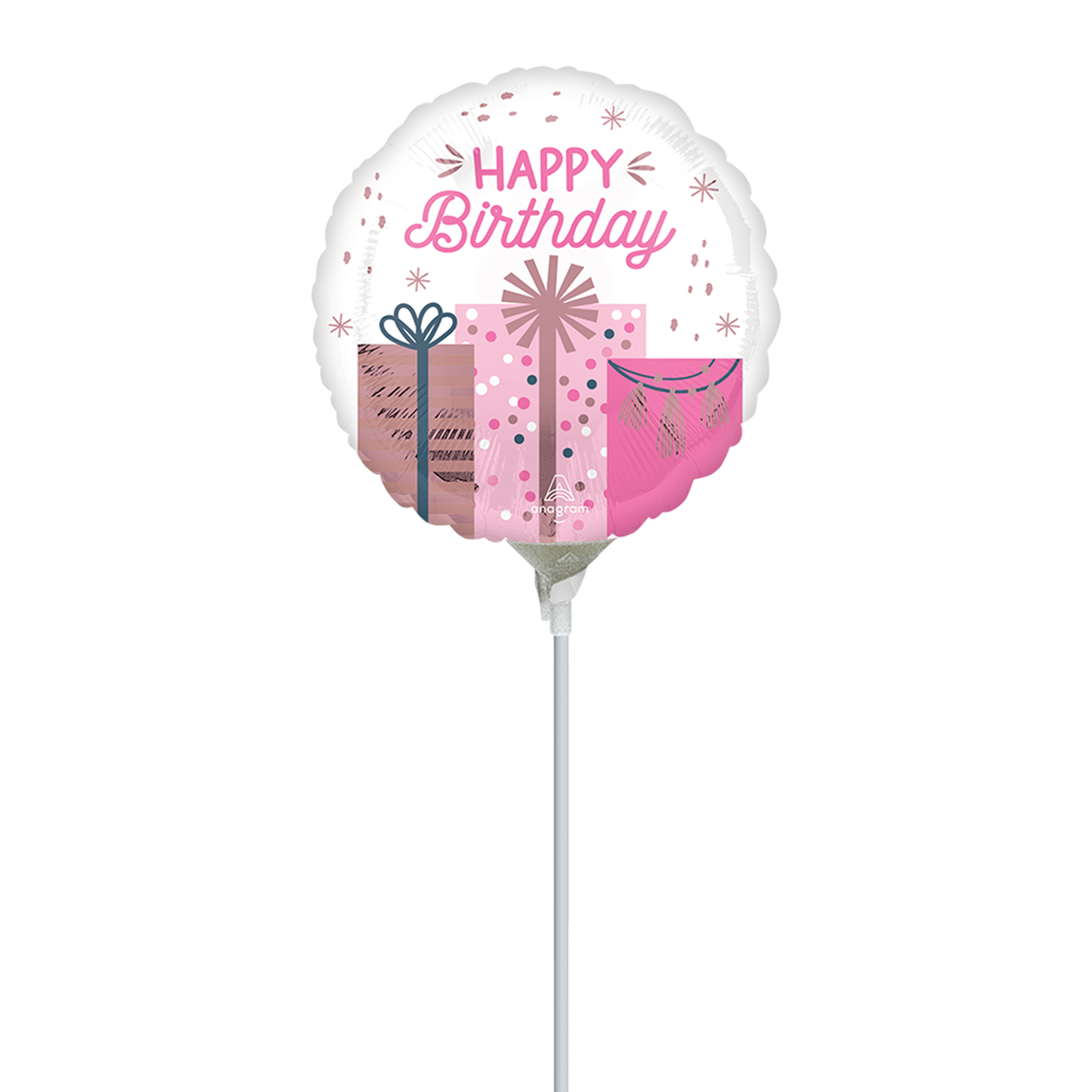 Happy Birthday Presents Pre-Inflated Stick Balloon 9in
