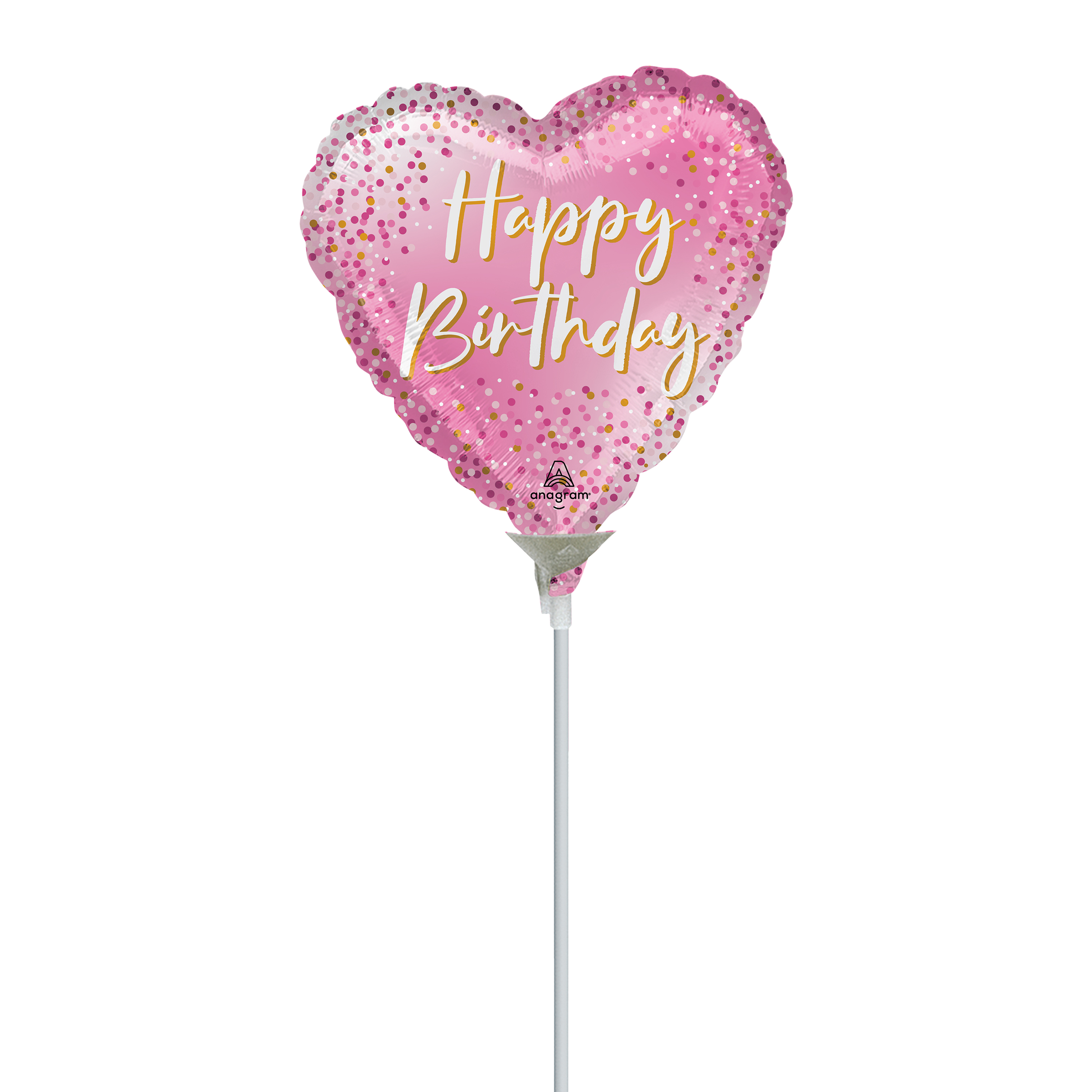 Happy Birthday Heart Pre-Inflated Stick Balloon 9in