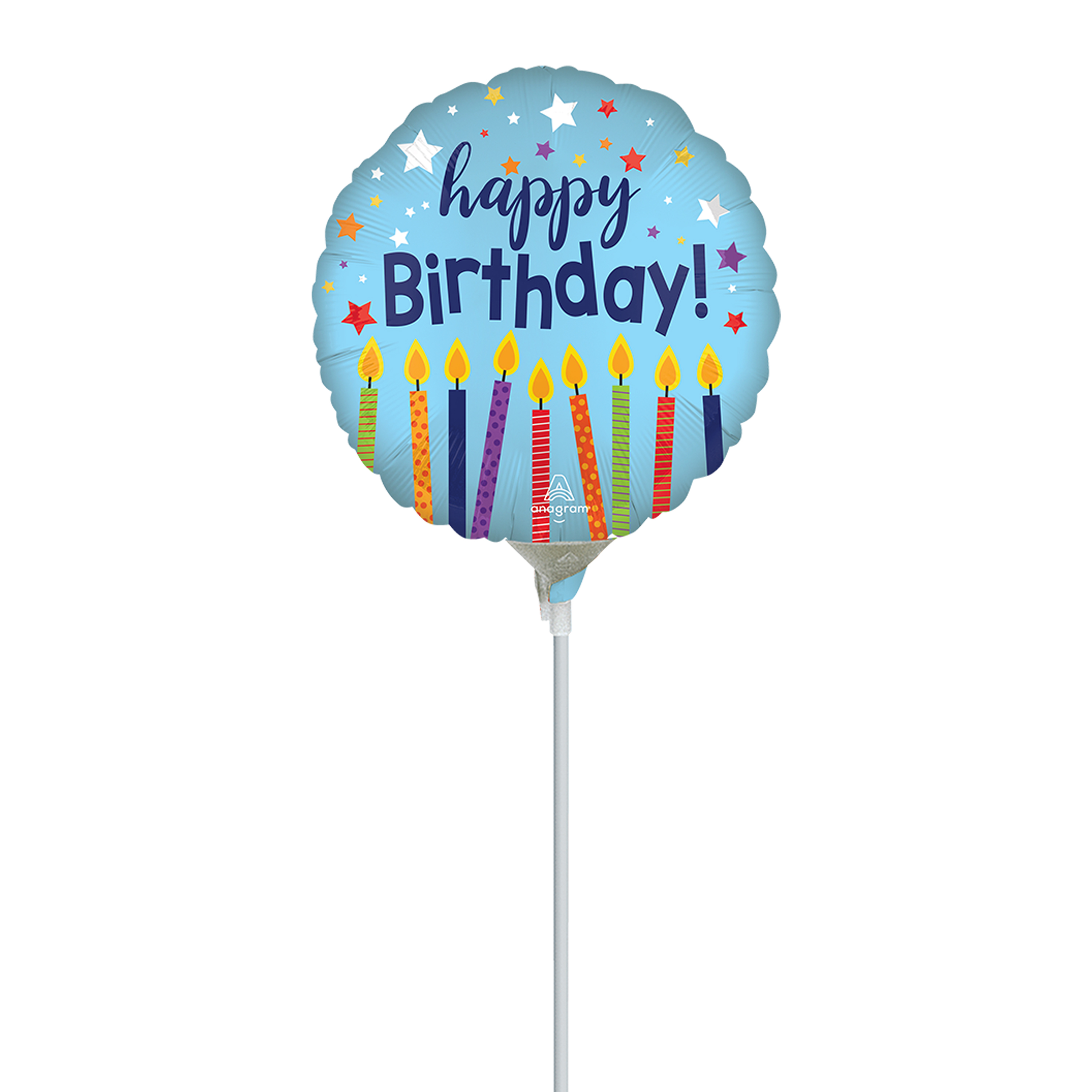 Happy Birthday Candles Pre-Inflated Stick Balloon 9in