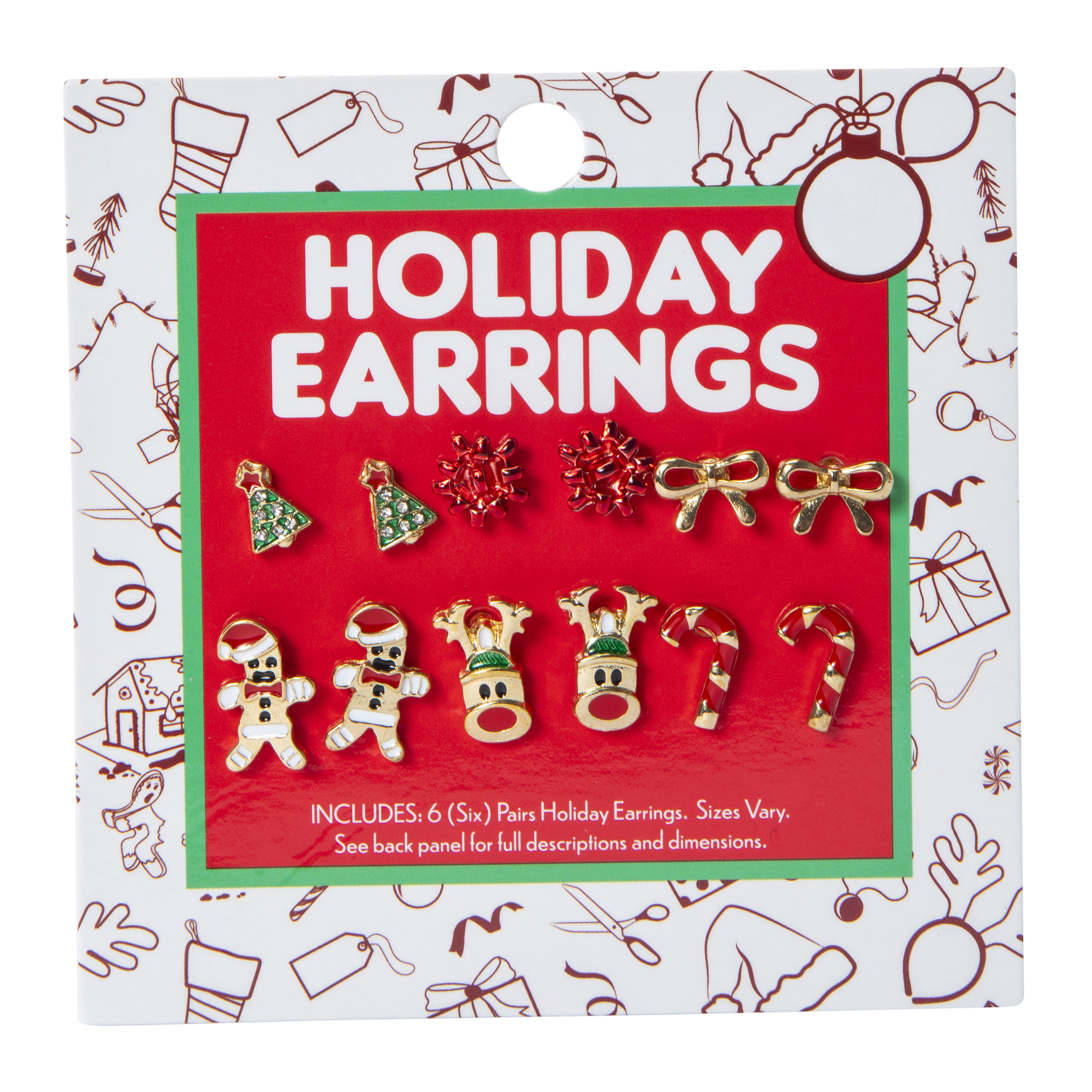 Stud Holiday Earrings 6-Pairs Set
