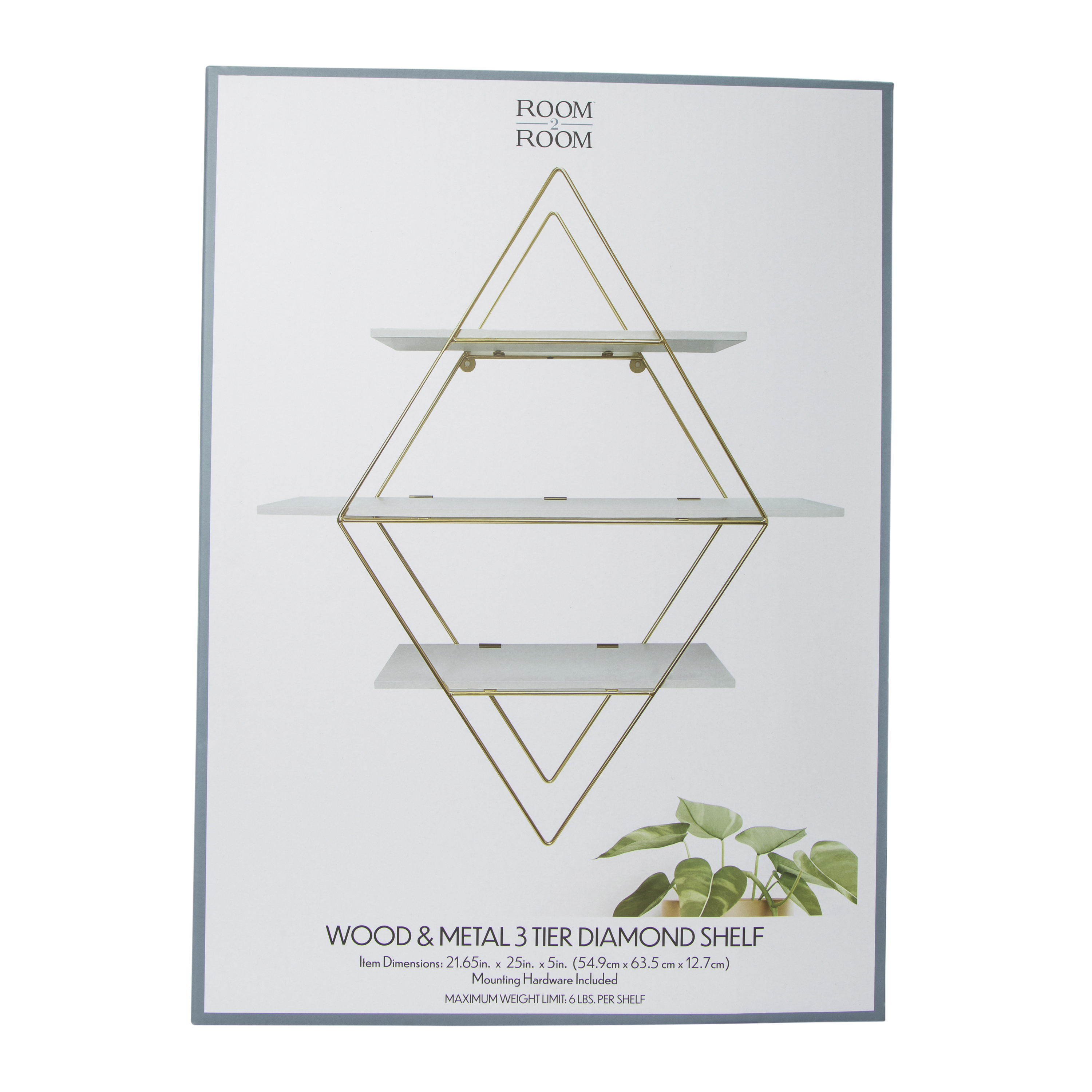 Wood & Metal 3-Tier Diamond Shelf 21.65in X 25in