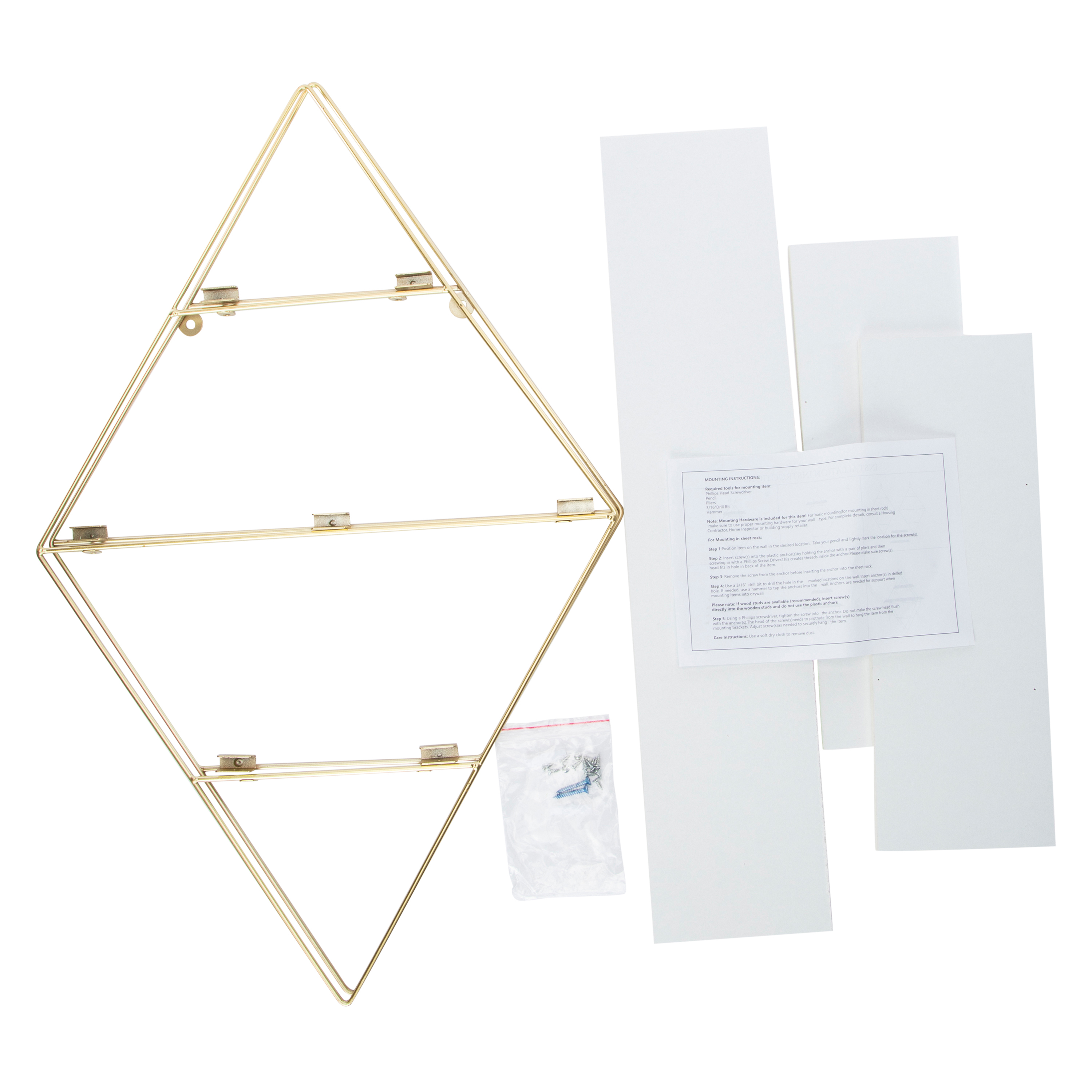 Wood & Metal 3-Tier Diamond Shelf 21.65in X 25in