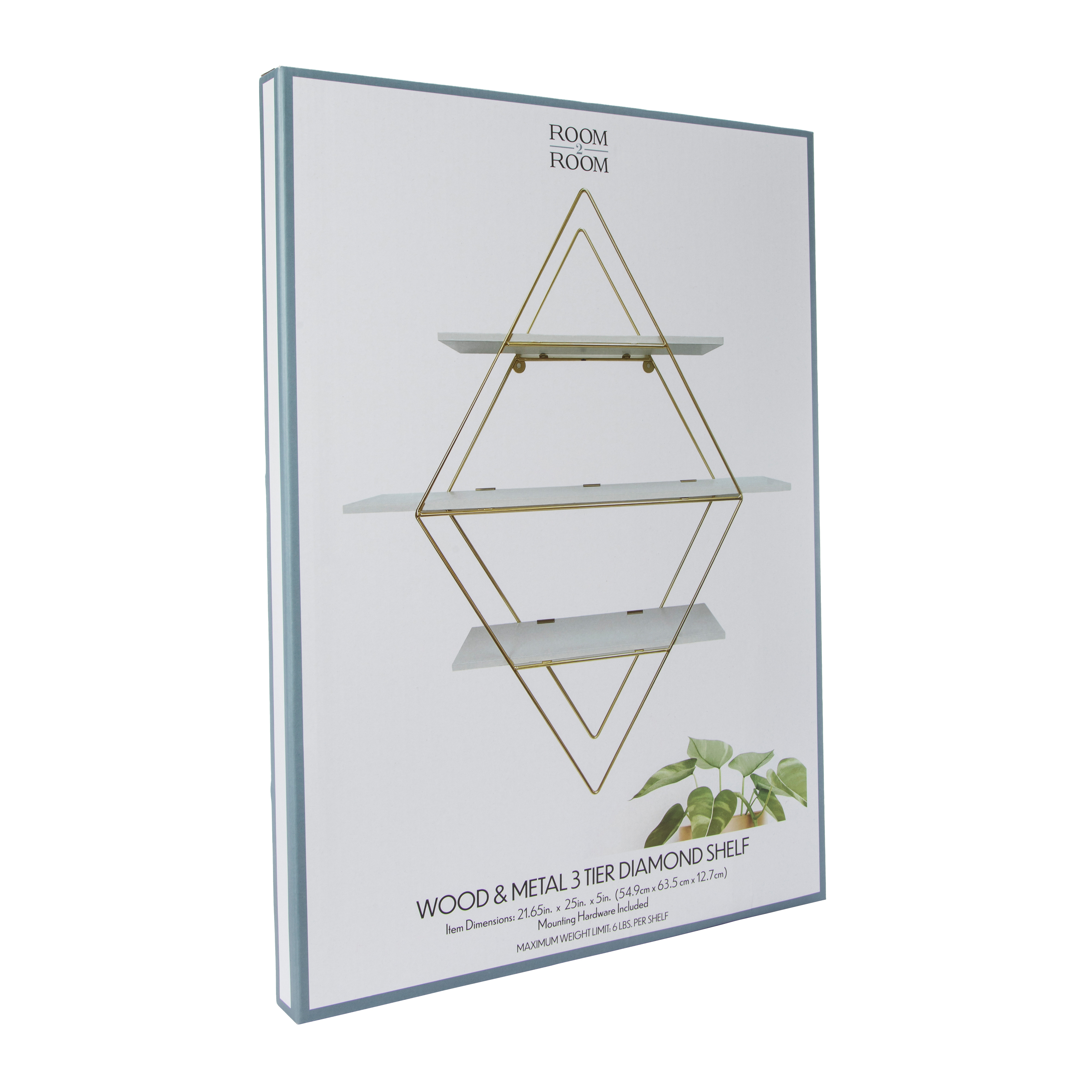 Wood & Metal 3-Tier Diamond Shelf 21.65in X 25in